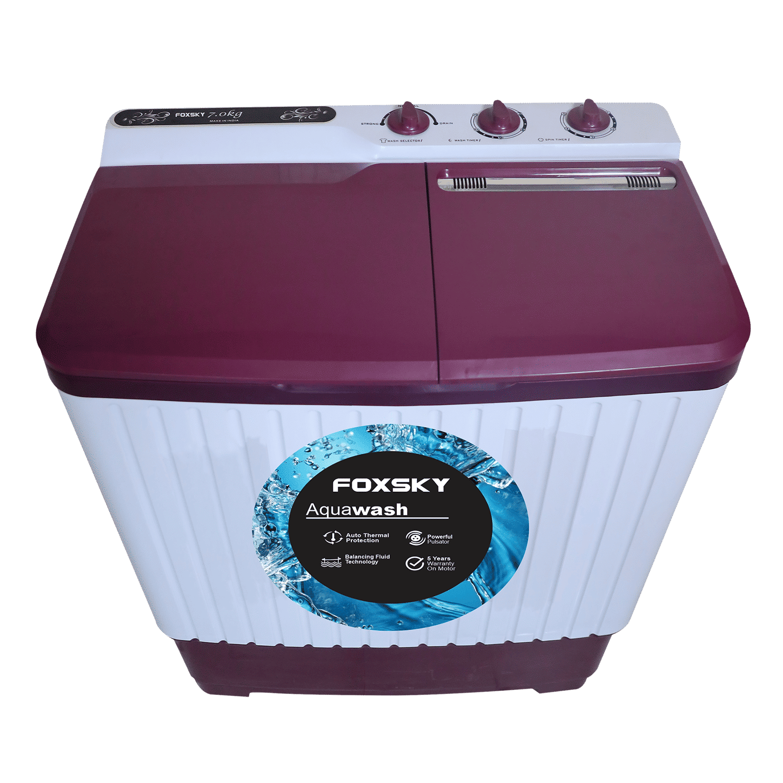 FOXSKY 7.5 Kg Semi Automatic Washing Machine with 3D Scrub Technology (Aqua Wash, Maroon)_4