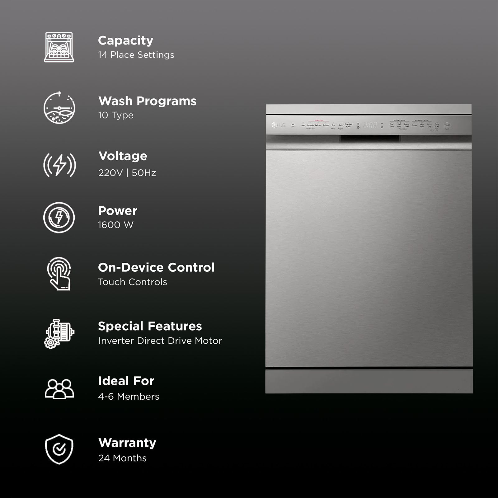 LG 14 Place Settings Free Standing Dishwasher with Inverter Direct Drive (Silver)_2