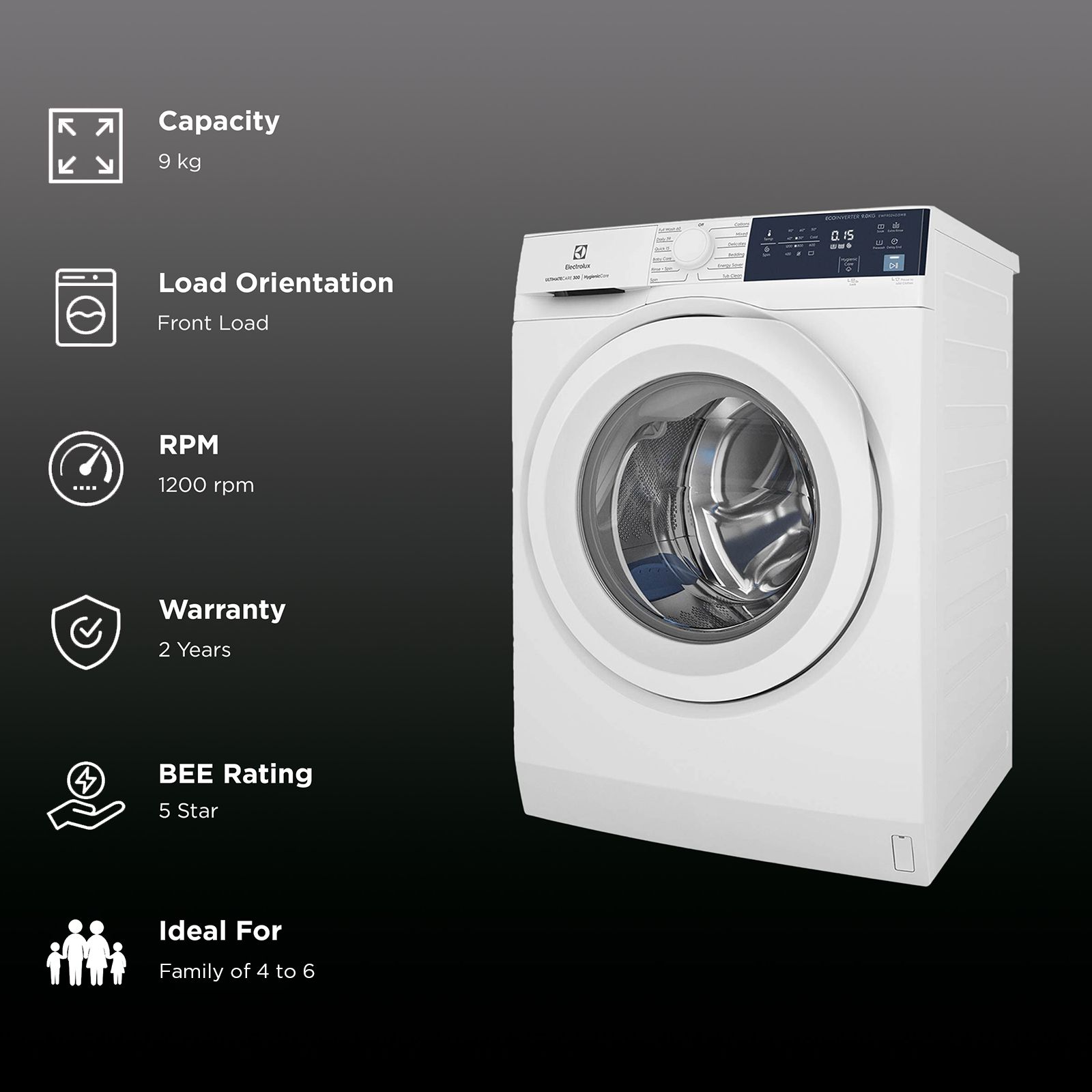 Electrolux 9 kg 5 Star Fully Automatic Front Load Washing Machine (UltimateCare 300, EWF9024D3WB, HygienicCare, White)_2