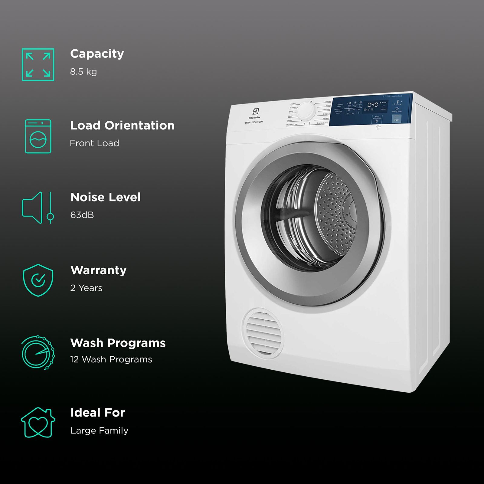 Electrolux 8.5 Kg Fully Automatic Front Load Dryer (UltimateCare 300, EDV854J3WB, ReverseTumbling, White)_2