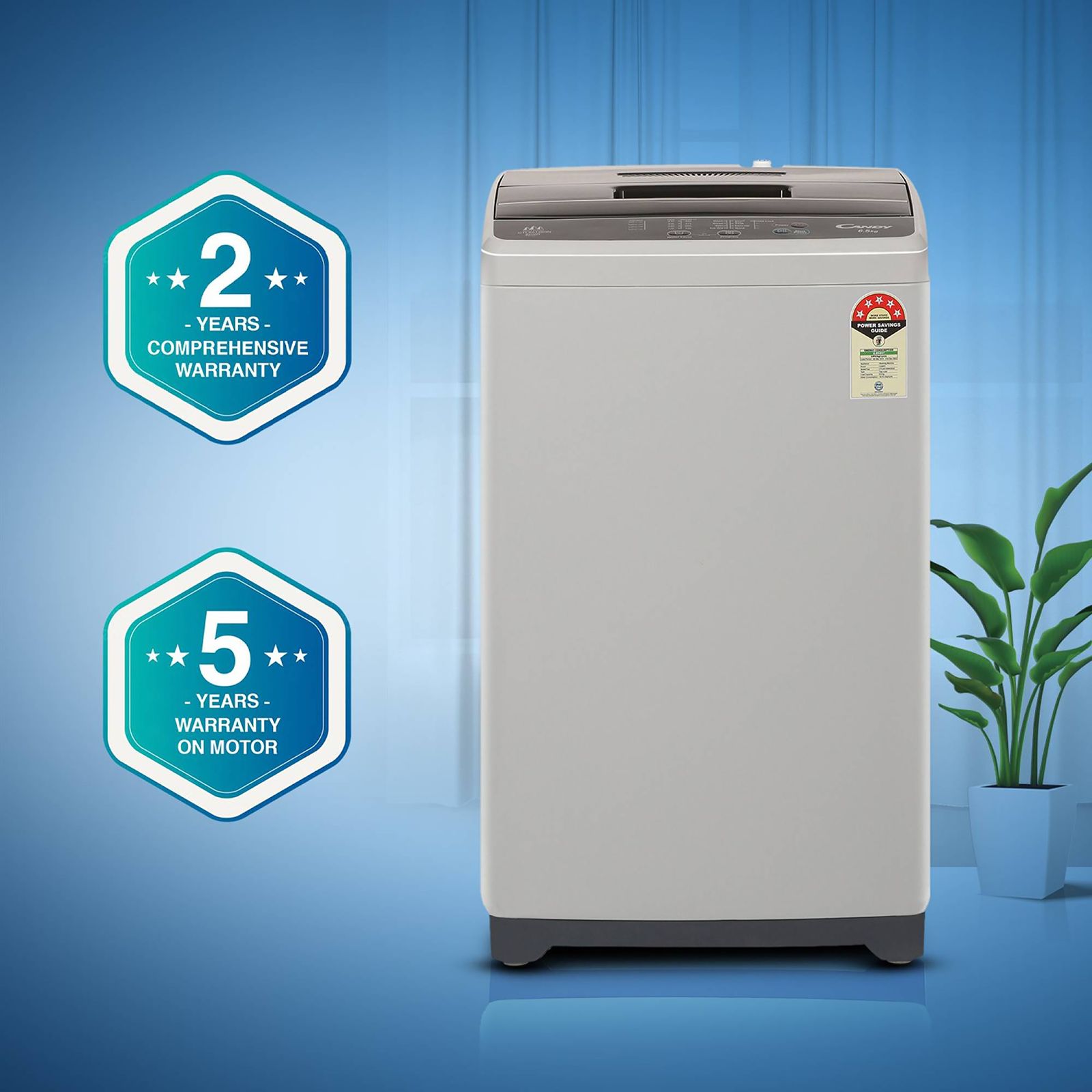 CANDY 6.5 Kg 5 Star Fully Automatic Top Load Washing Machine (CTL651269N, Stainless Steel Drum, Moonlight Grey)_9