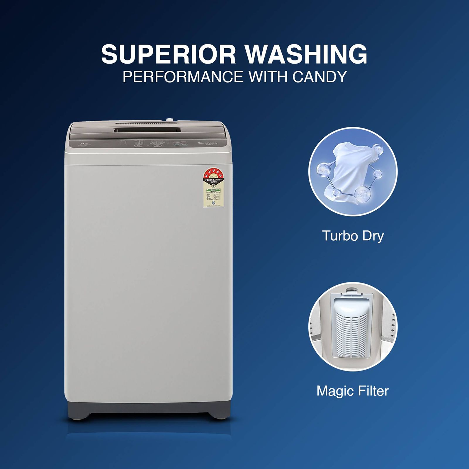 CANDY 6.5 Kg 5 Star Fully Automatic Top Load Washing Machine (CTL651269N, Stainless Steel Drum, Moonlight Grey)_13