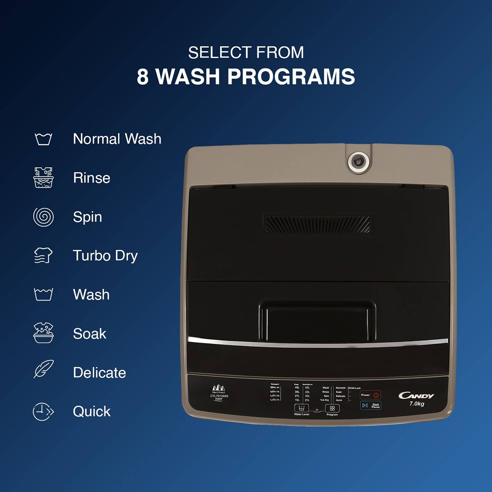 CANDY 7 kg 5 Star Fully Automatic Top Load Washing Machine (CTL701269S, Stainless Steel Drum, Dark Grey)_9