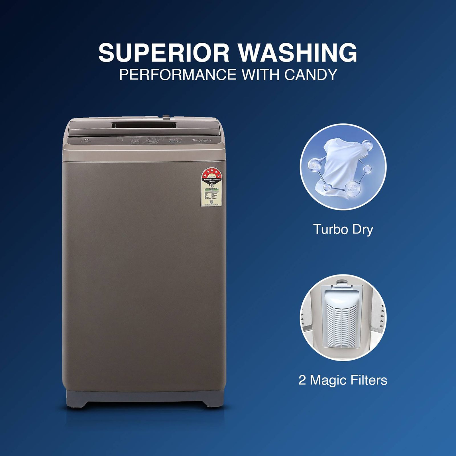 CANDY 7 kg 5 Star Fully Automatic Top Load Washing Machine (CTL701269S, Stainless Steel Drum, Dark Grey)_10