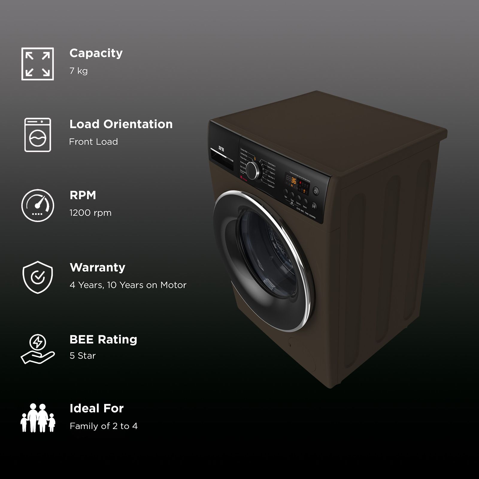 IFB 7 kg 5 Star Fully Automatic Front Load Washing Machine (Elite MXS 7012, Crescent Moon Drum, Mocha)_2