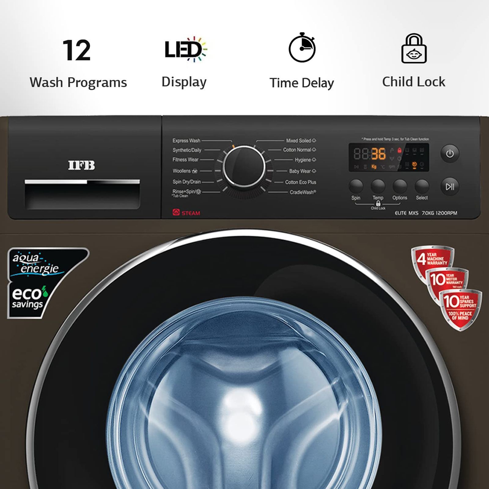 IFB 7 kg 5 Star Fully Automatic Front Load Washing Machine (Elite MXS 7012, Crescent Moon Drum, Mocha)_4