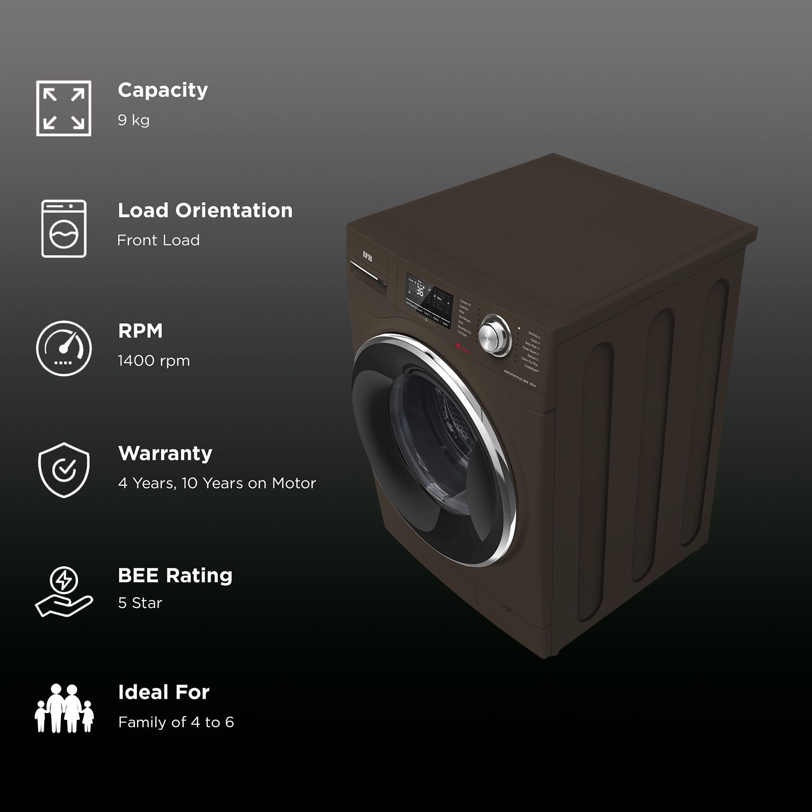 IFB 9 kg 5 Star Fully Automatic Front Load Washing Machine (Executive Plus MXS 9014, Crescent Moon Drum, Mocha) IFB 9 kg 5 Star Fully Automatic Front Load Washing Machine (Executive Plus MXS 9014, Crescent Moon Drum, Mocha)_2