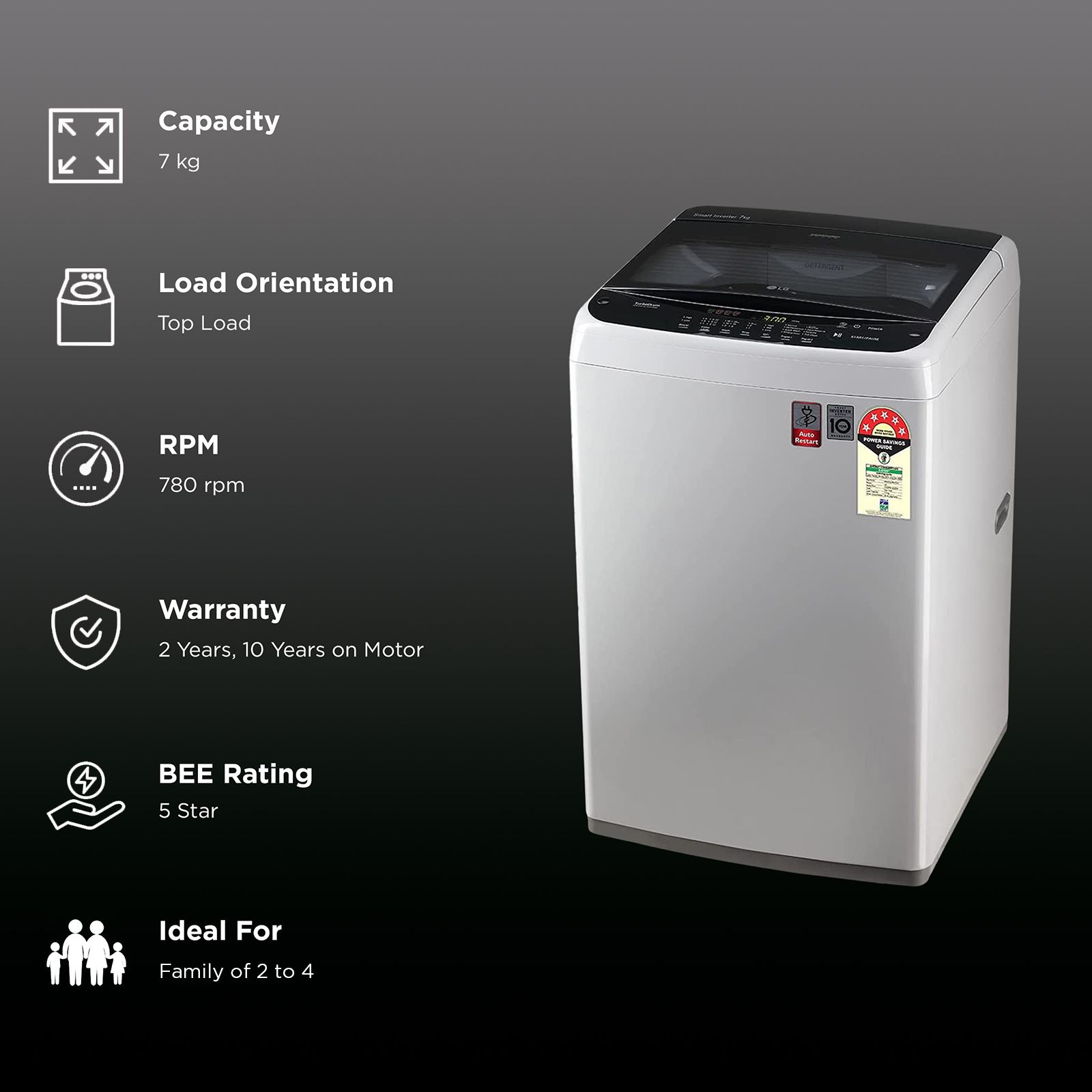 LG 7 kg 5 Star Inverter Fully Automatic Top Load Washing Machine (T70SPSF2Z.ASFQEIL, Auto Balance System, Middle Free Silver)_2