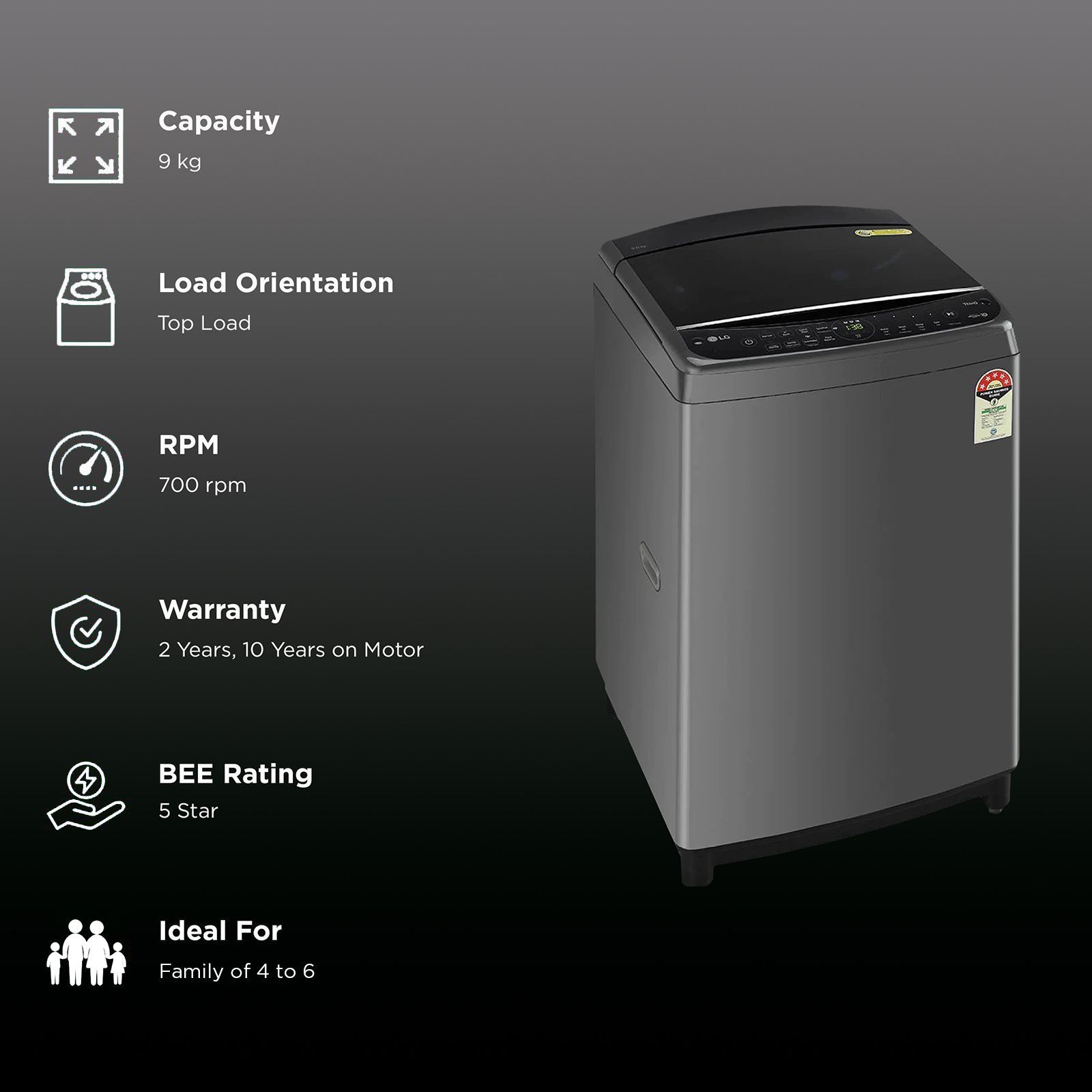 LG 9 kg 5 Star Fully Automatic Top Load Washing Machine (THD09SWM.ABMQEIL, In-built Heater, Black)_2