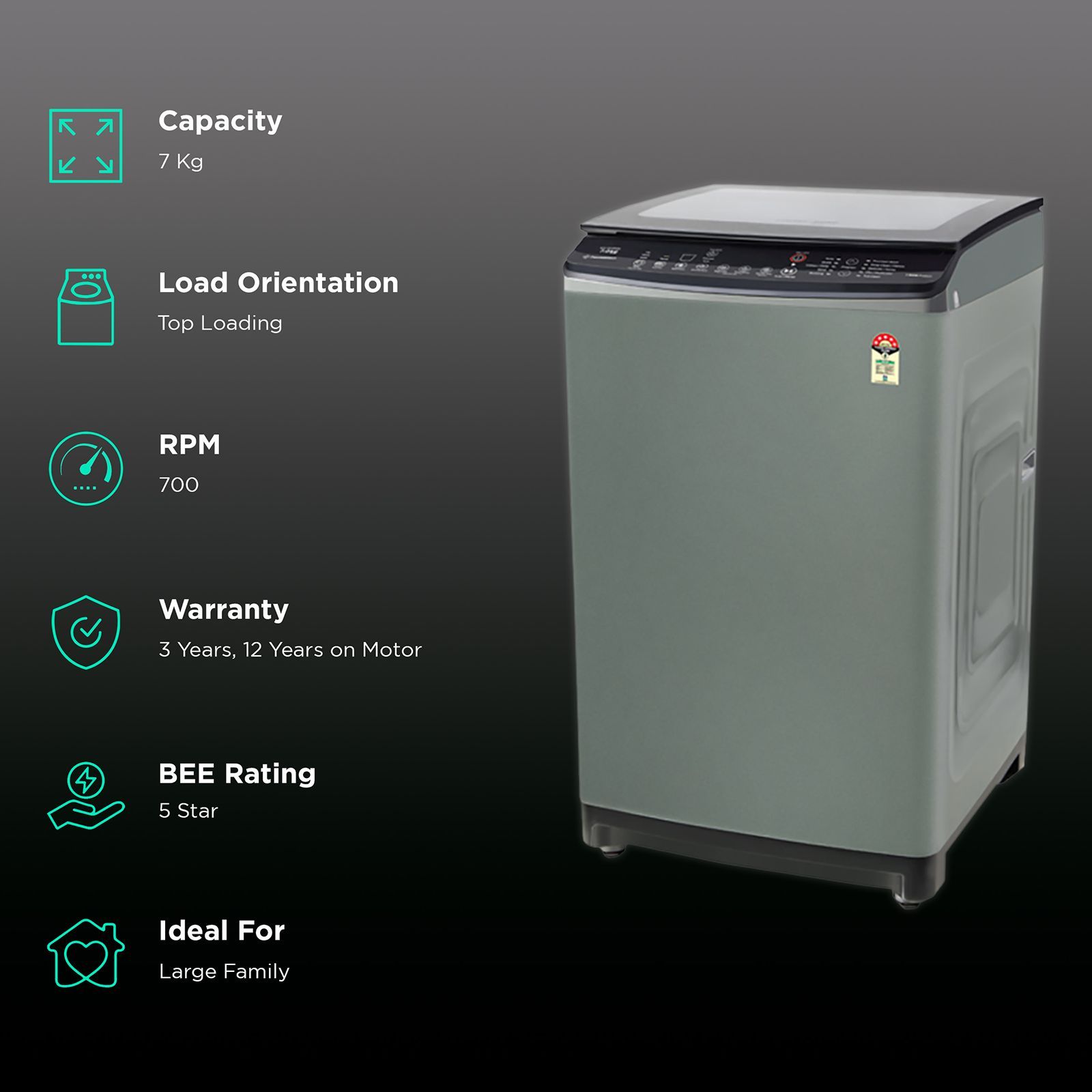 VOLTAS beko 7 Kg 5 Star Fully Automatic Top Load Washing Machine (WTL70UPSCXX, Dust Resistant, Grey)_2