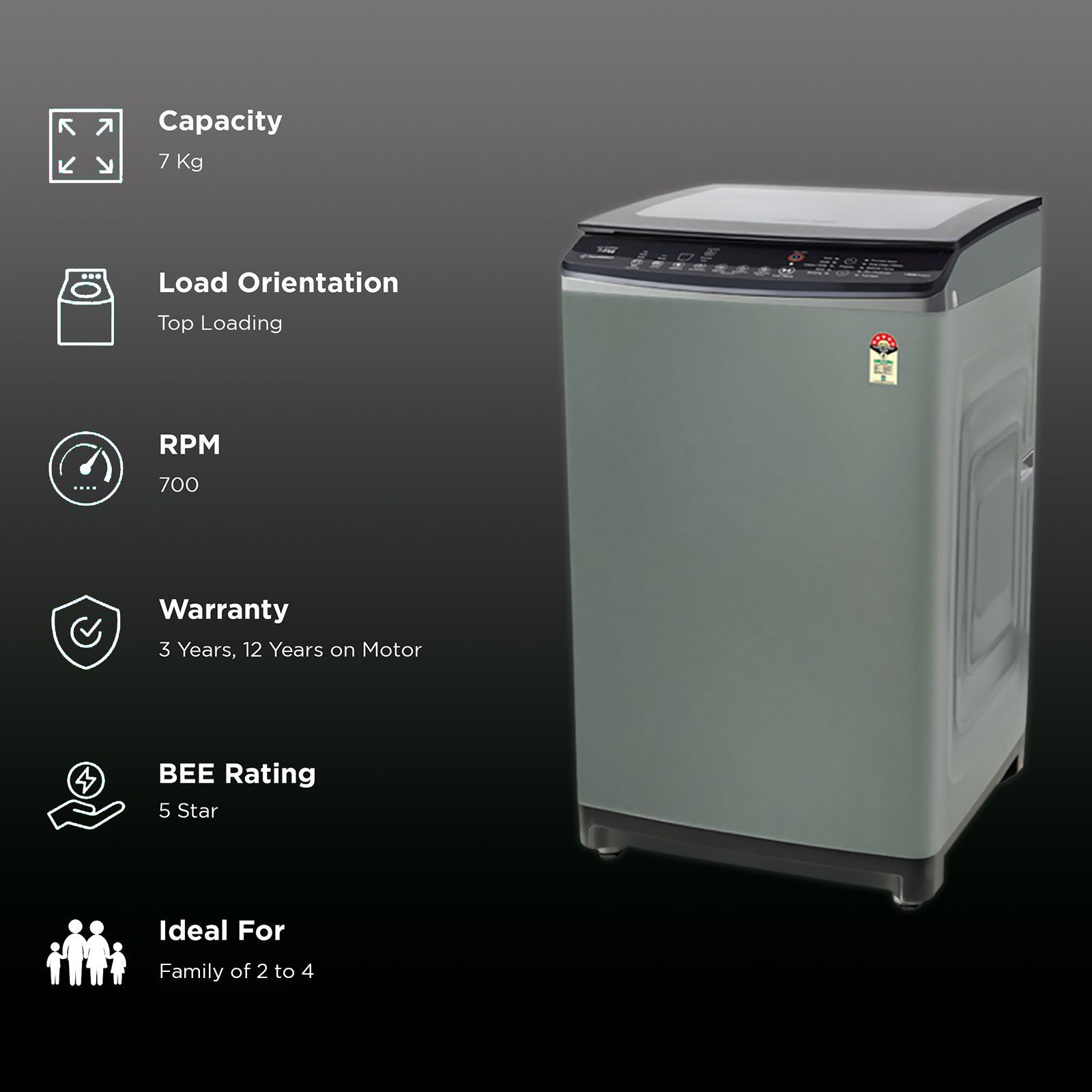 VOLTAS beko 7 Kg 5 Star Inverter Fully Automatic Top Load Washing Machine (WTL70VPSGX, Dust Resistant, Grey)_2