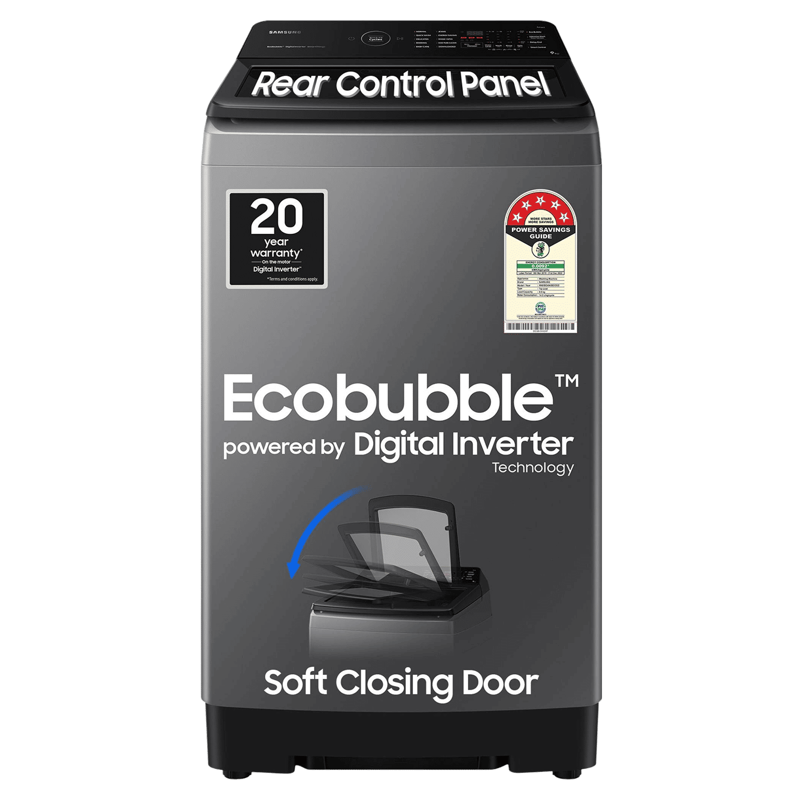 SAMSUNG 9 Kg 5 Star Inverter Fully Automatic Top Load Washing Machine (WA90BG4542BDTL, Diamond Drum, Dark Grey)_1