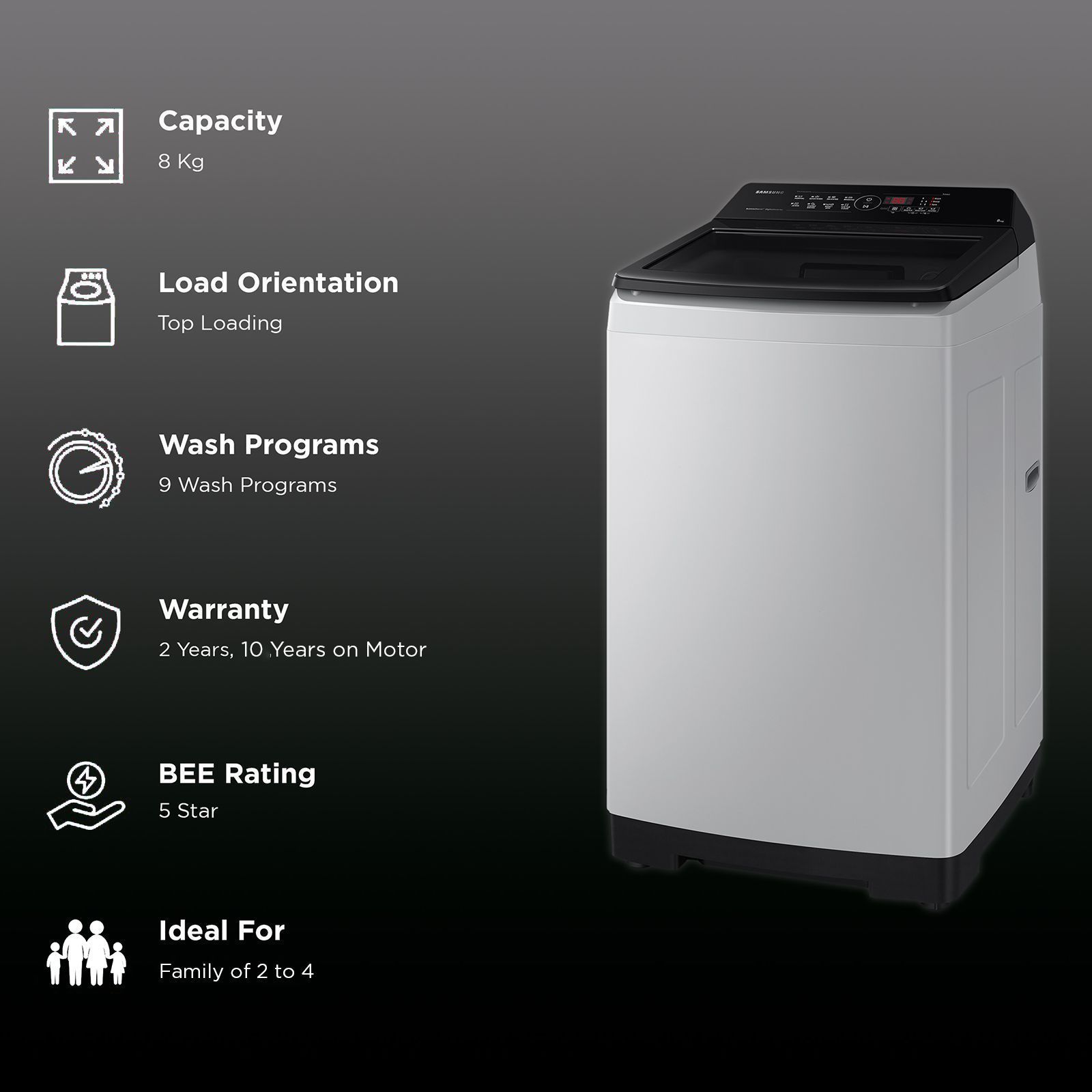 SAMSUNG 8 Kg 5 Star Inverter Fully Automatic Top Load Washing Machine (WA80BG4441BGTL, Diamond Drum, Light Grey)_2