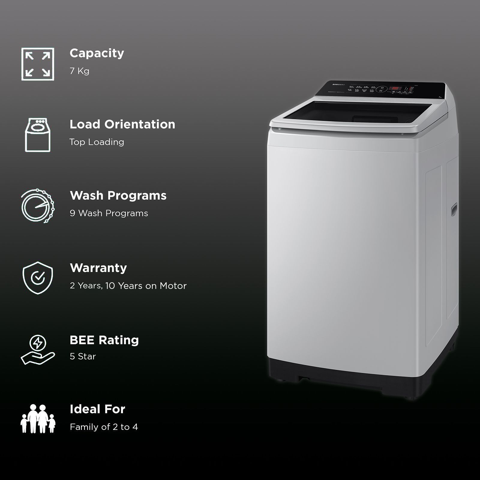 SAMSUNG 7 Kg 5 Star Inverter Fully Automatic Top Load Washing Machine (WA70BG4441YYTL, Ecobubble Technology, Lavender Grey)_2