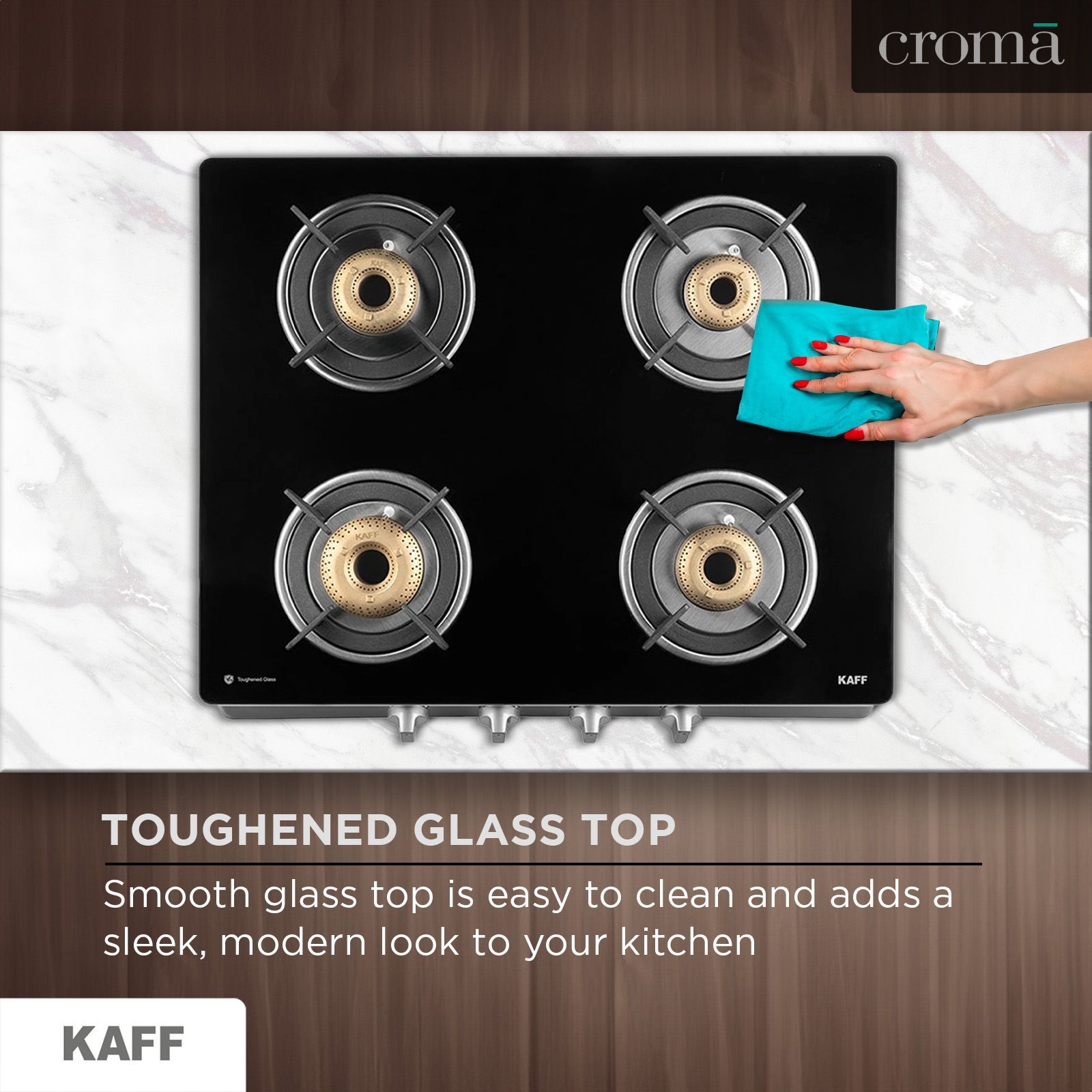 KAFF CTAI 63 4B Toughened Glass Top 4 Burner Automatic Gas Stove (Heavy Duty Pan Support, Black)_9