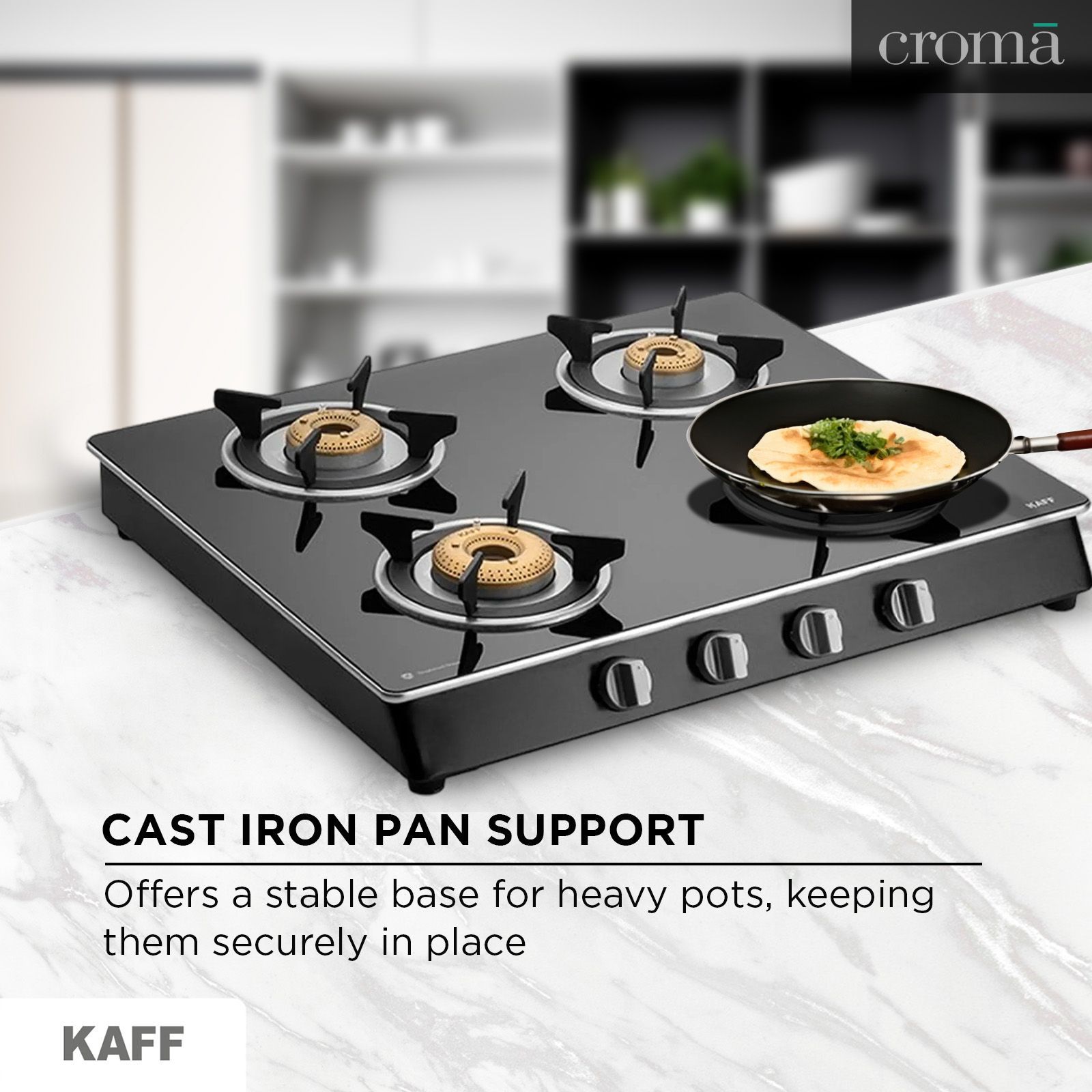 KAFF CTAI 63 4B Toughened Glass Top 4 Burner Automatic Gas Stove (Heavy Duty Pan Support, Black)_10