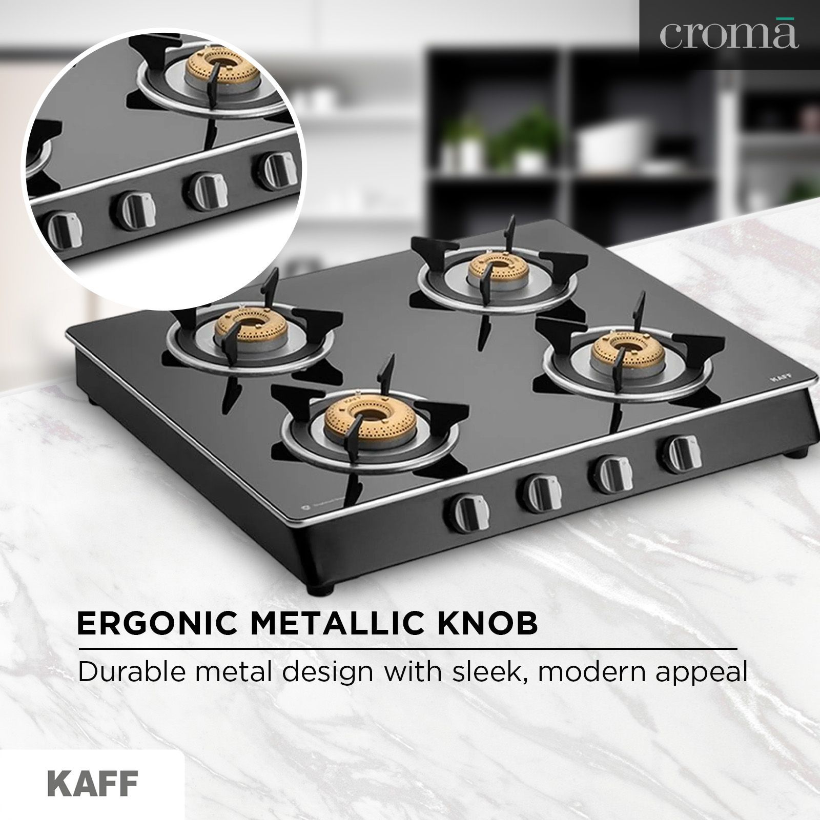 KAFF CTAI 63 4B Toughened Glass Top 4 Burner Automatic Gas Stove (Heavy Duty Pan Support, Black)_11