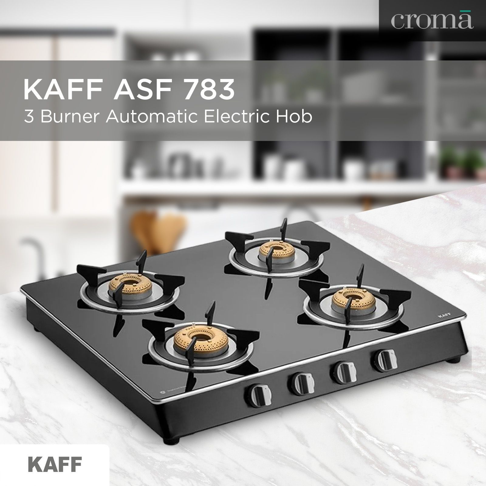 KAFF CTAI 63 4B Toughened Glass Top 4 Burner Automatic Gas Stove (Heavy Duty Pan Support, Black)_7