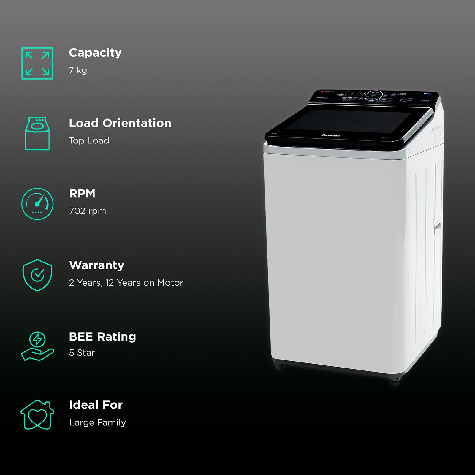 Panasonic 7 kg 5 Star Fully Automatic Top Load Washing Machine (NA-F70AH10MB, In-built Heater, Middle Free Silver)_2