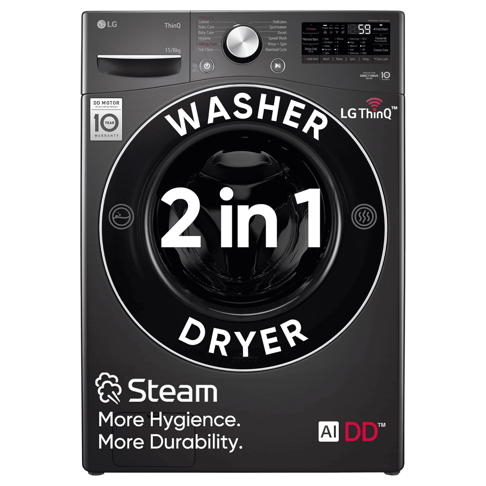 LG 15/8 kg 5 Star Fully Automatic Front Load Washer Dryer(FHD1508STB.ABLQEIL, AI Direct Drive, Black VCM)_1