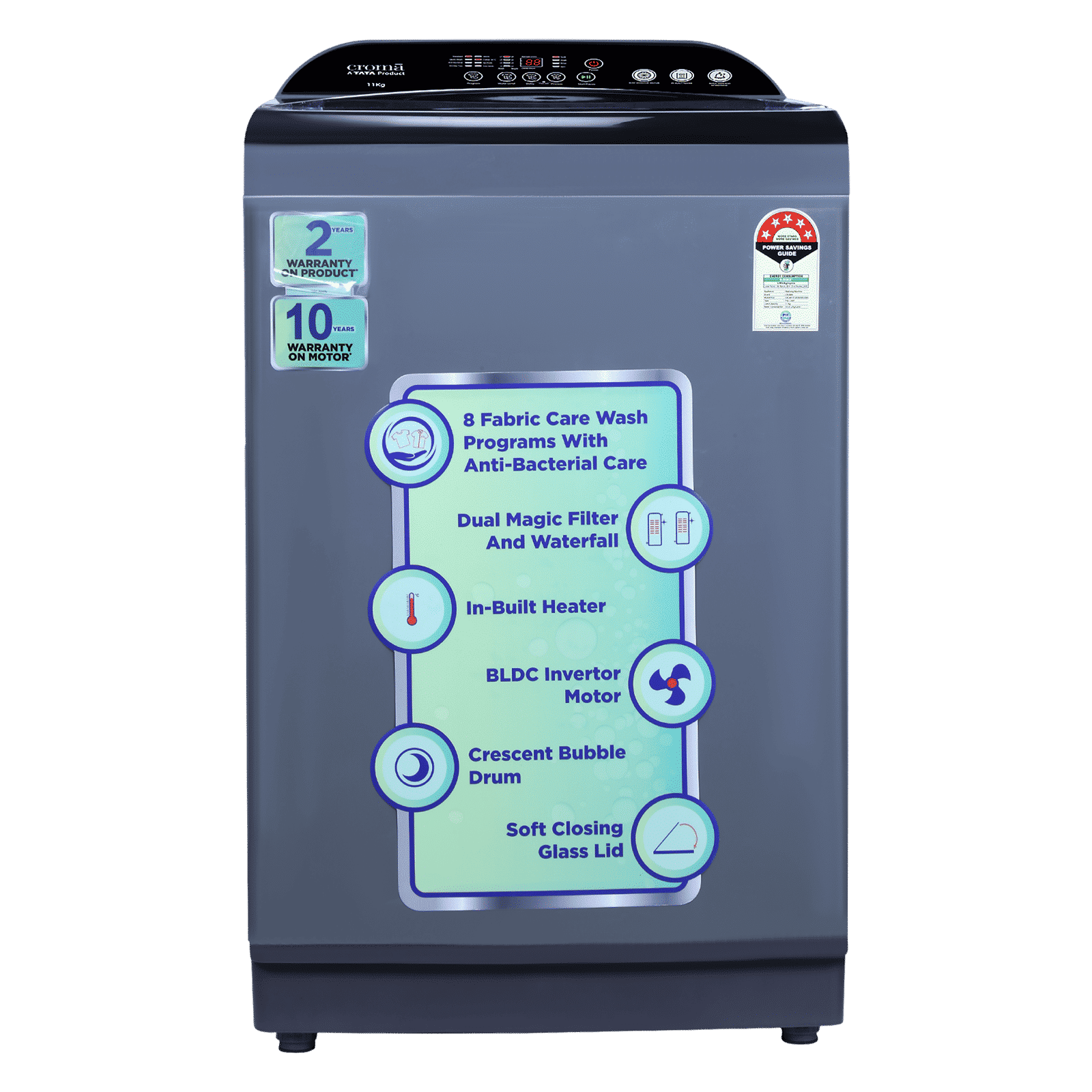 Croma 11 kg 5 Star Inverter Fully Automatic Top Load Washing Machine ( In-built Heater, Mid Black)_1