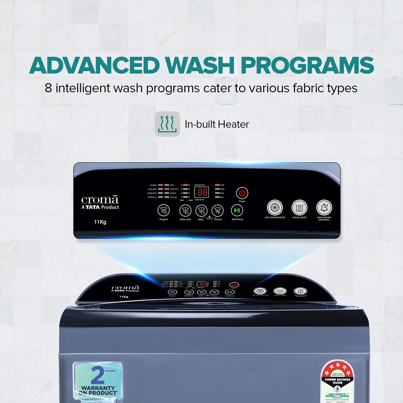 Croma 11 kg 5 Star Inverter Fully Automatic Top Load Washing Machine ( In-built Heater, Mid Black)_7