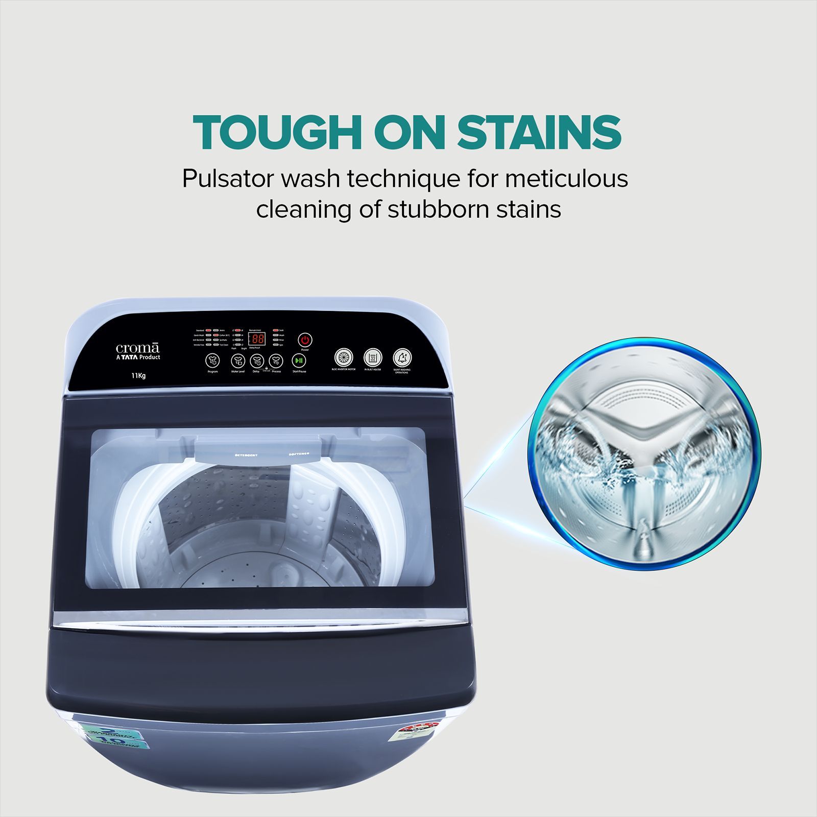 Croma 11 kg 5 Star Inverter Fully Automatic Top Load Washing Machine ( In-built Heater, Mid Black)_8