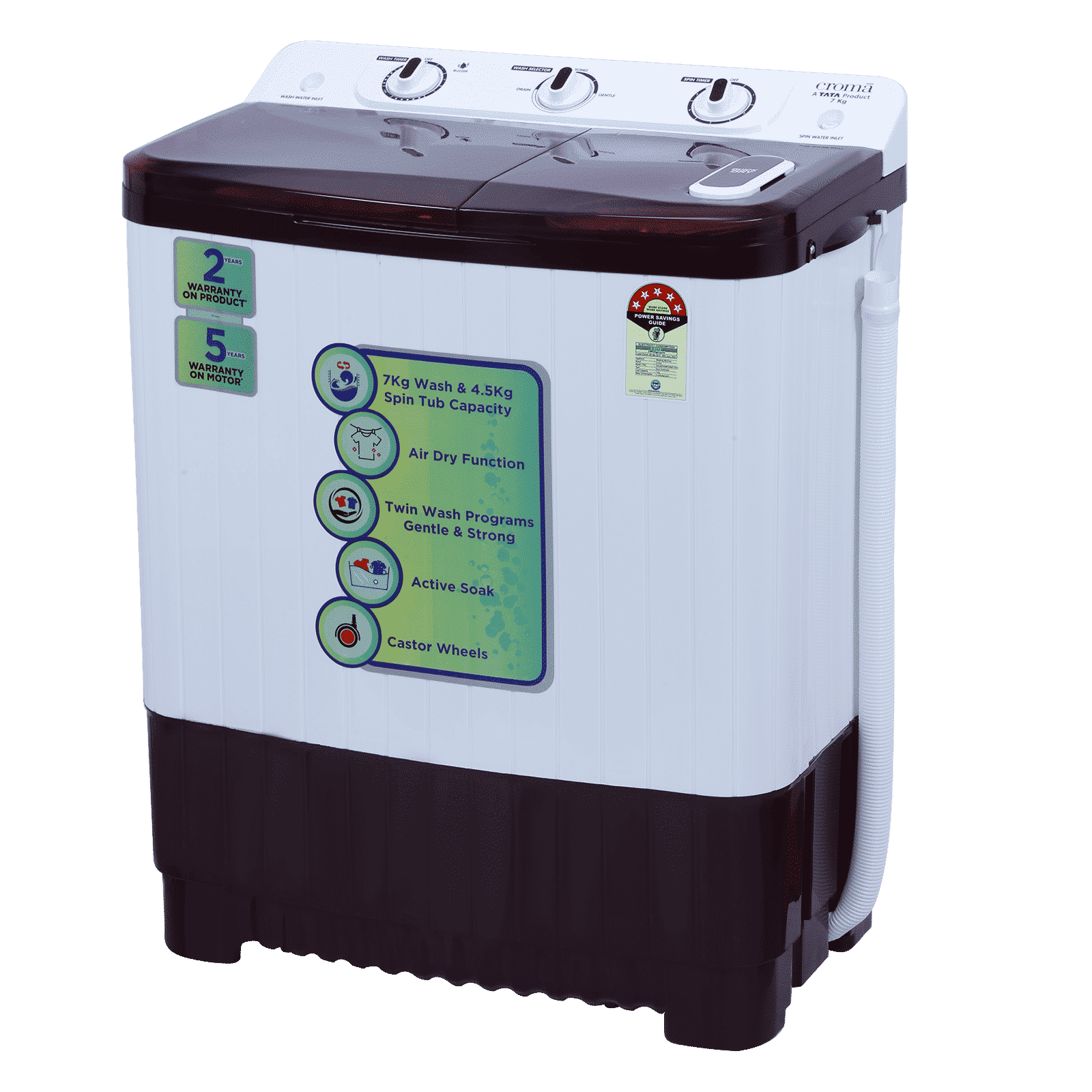 Croma 7 kg 5 Star Semi Automatic Washing Machine with Built-in Soak Function (Burgundy) Croma 7 kg 5 Star Semi Automatic Washing Machine with Built-in Soak Function (Burgundy)_16