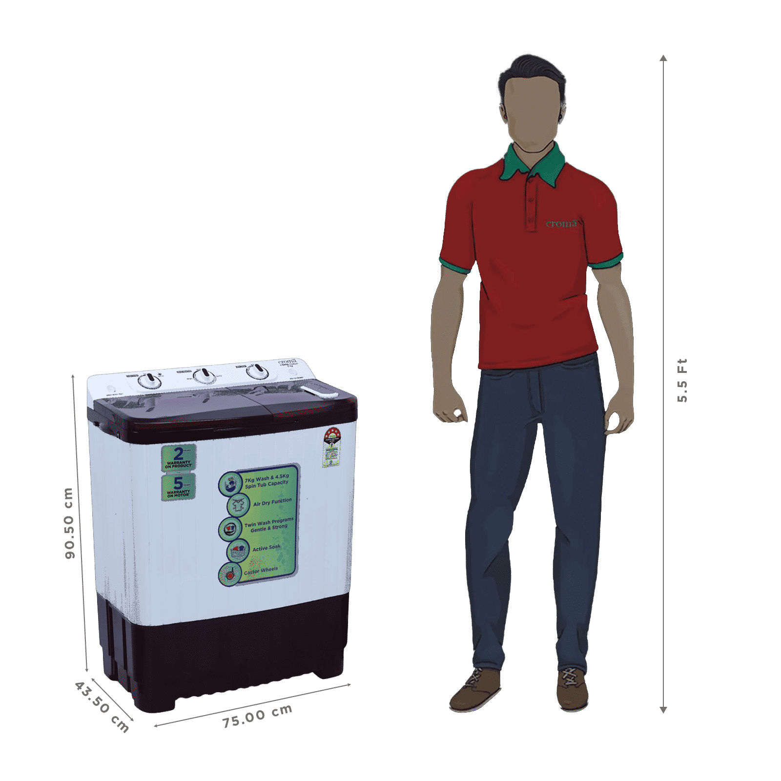 Croma 7 kg 5 Star Semi Automatic Washing Machine with Built-in Soak Function (Burgundy)_3