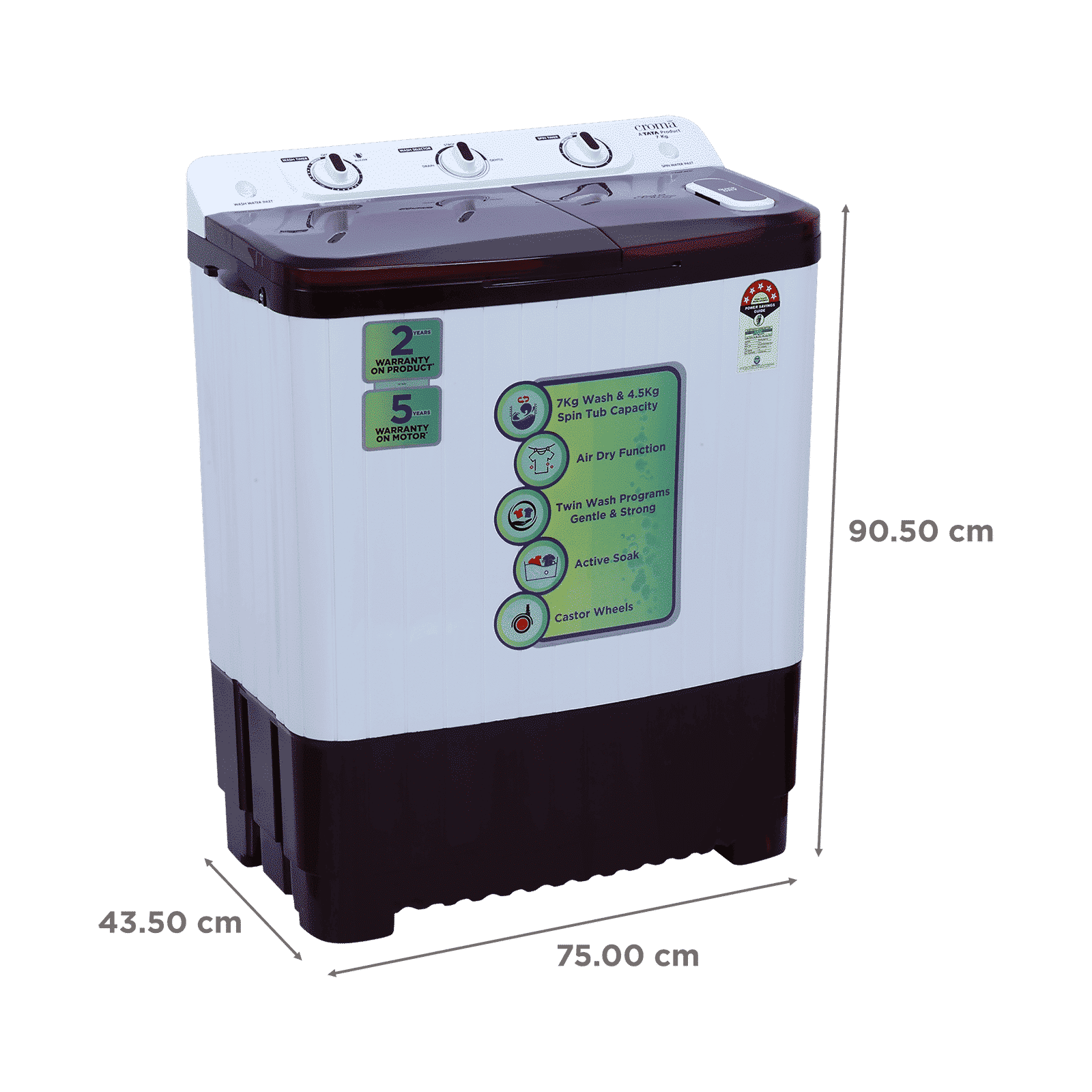 Croma 7 kg 5 Star Semi Automatic Washing Machine with Built-in Soak Function (Burgundy) Croma 7 kg 5 Star Semi Automatic Washing Machine with Built-in Soak Function (Burgundy)_3