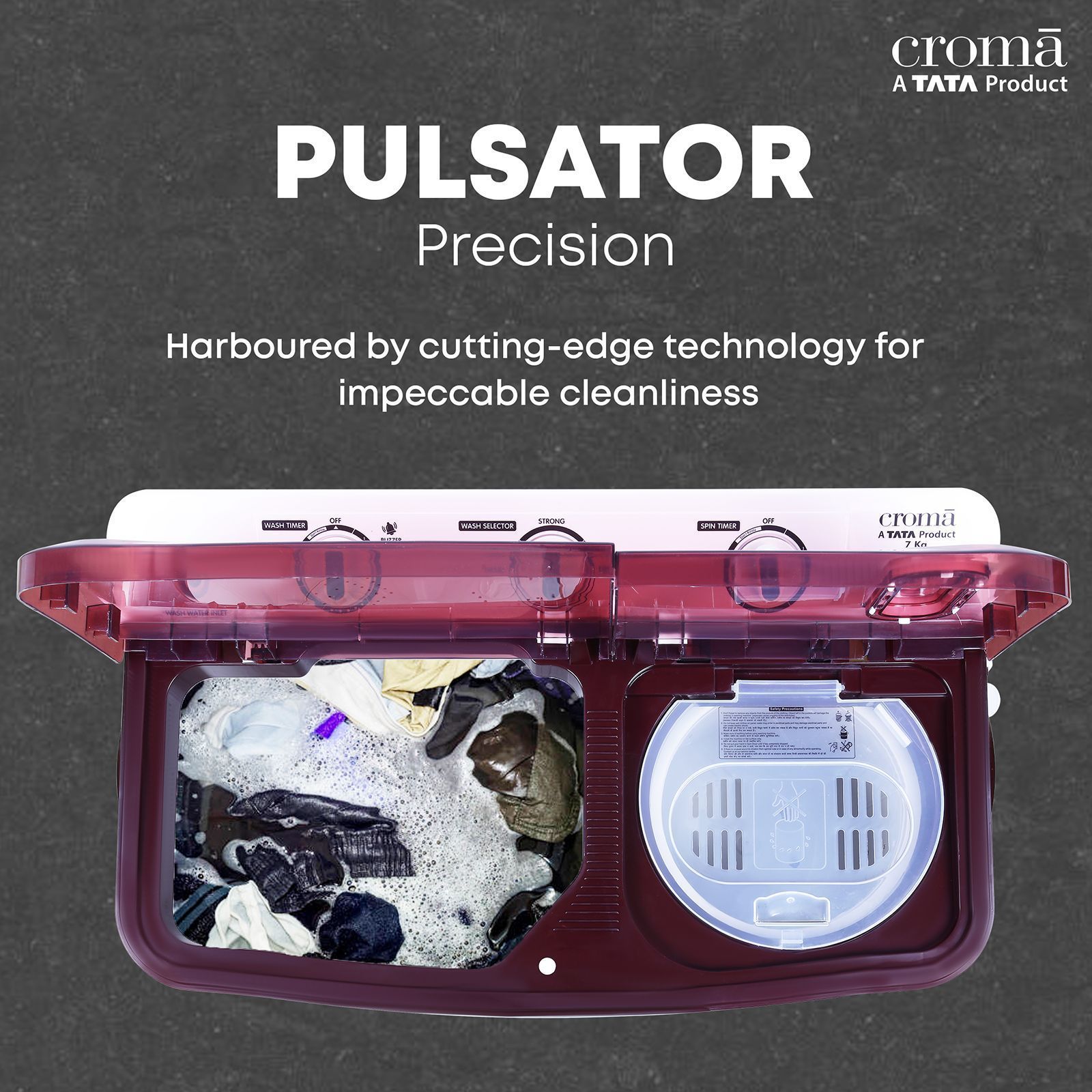 Croma 7 kg 5 Star Semi Automatic Washing Machine with Built-in Soak Function (Burgundy) Croma 7 kg 5 Star Semi Automatic Washing Machine with Built-in Soak Function (Burgundy)_5