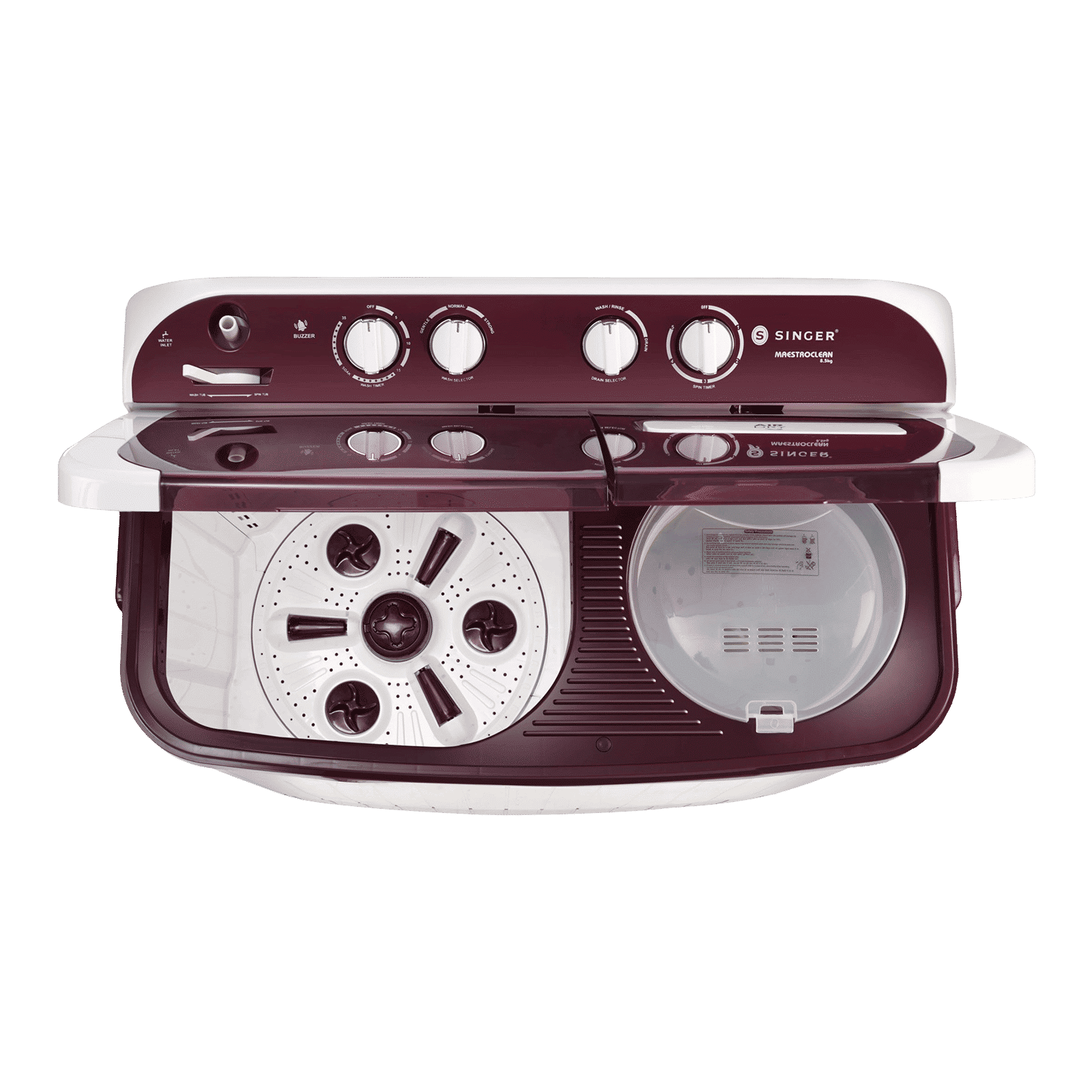 Singer 8.5 kg 5 Star Semi Automatic Washing Machine with Pro Spin Pulsator (Maestroclean SM 8500, White and Maroon)_4