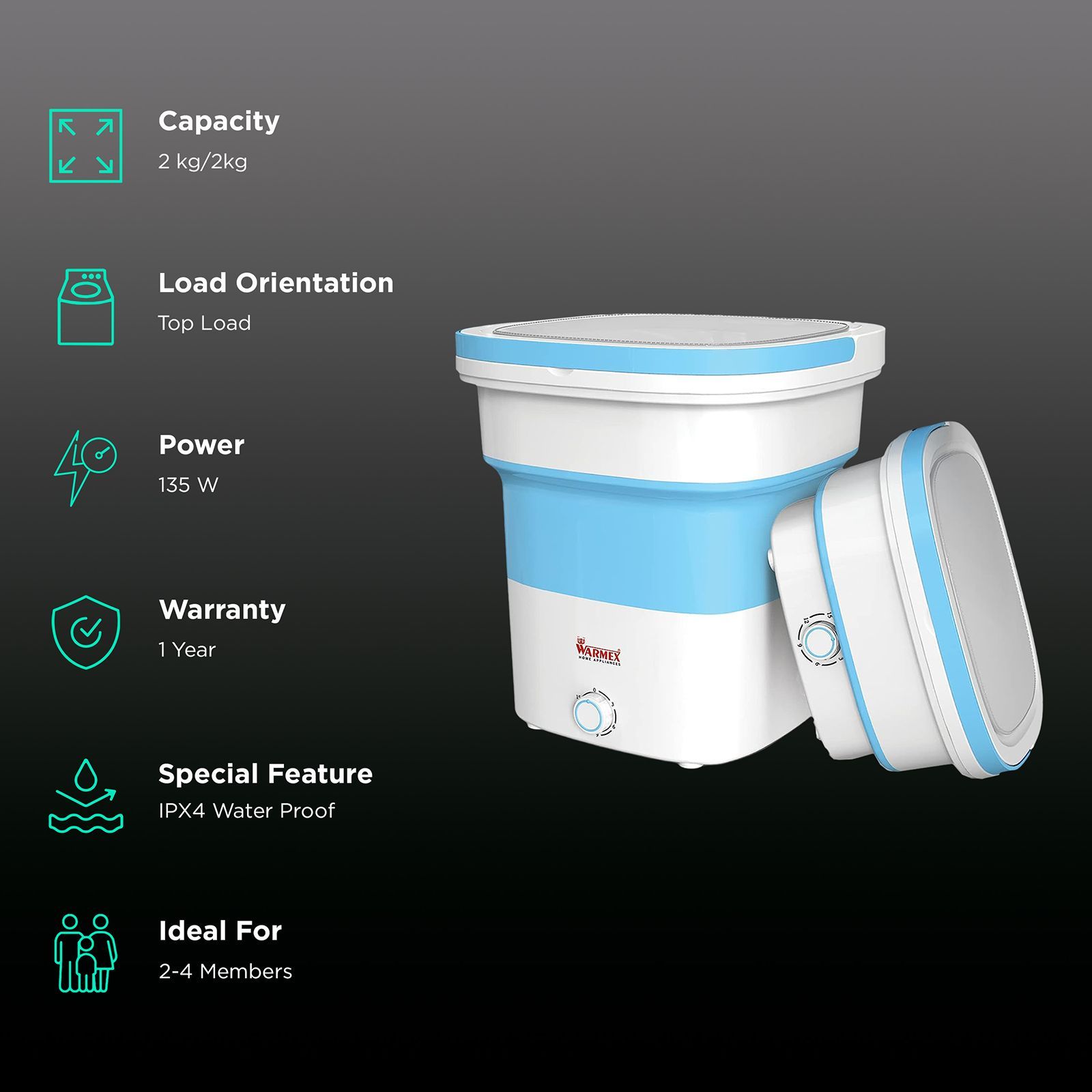 WARMEX 2 Kg/2 Kg Semi-Automatic Top Load Washer Dryer Combo (Foldable, FCW-05, Blue)_2