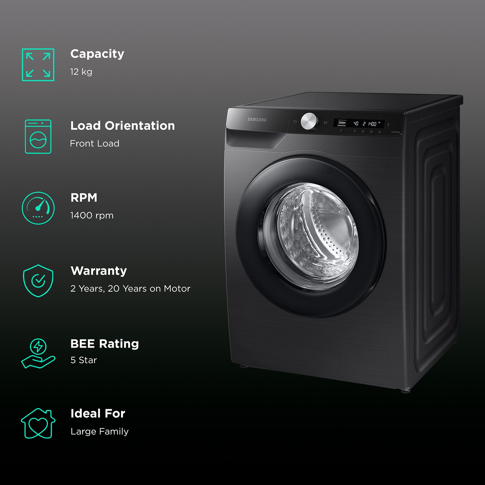 SAMSUNG 12 kg 5 Star Inverter Fully Automatic Front Load Washing Machine (WW12T504DAB/TL, Built-In Heater, Black Caviar) SAMSUNG 12 kg 5 Star Inverter Fully Automatic Front Load Washing Machine (WW12T504DAB/TL, Built-In Heater, Black Caviar)_2