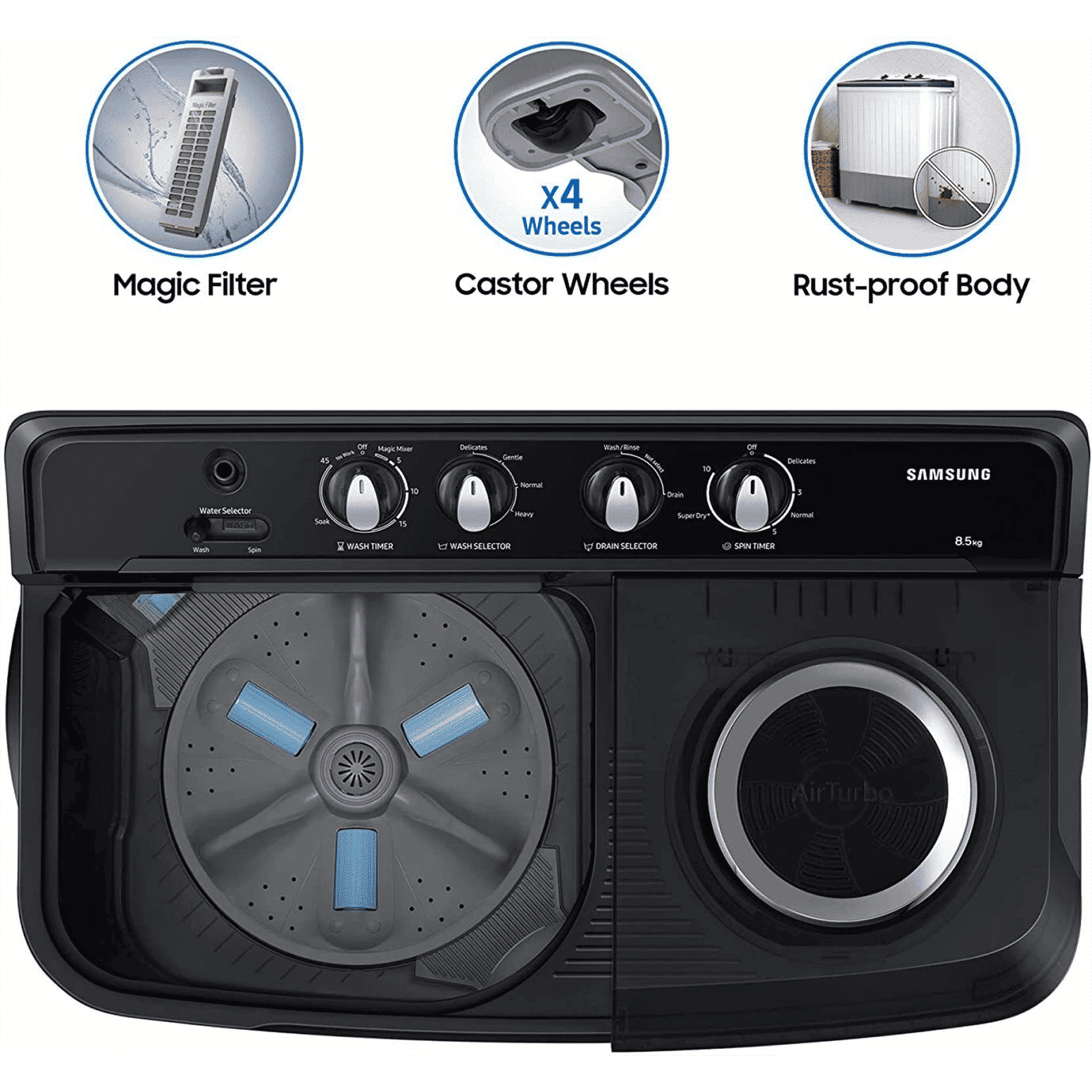 SAMSUNG 8.5 kg 5 Star Semi Automatic Washing Machine with Air Turbo Drying System (WT85B4200GD/TL, Dark Grey)_15