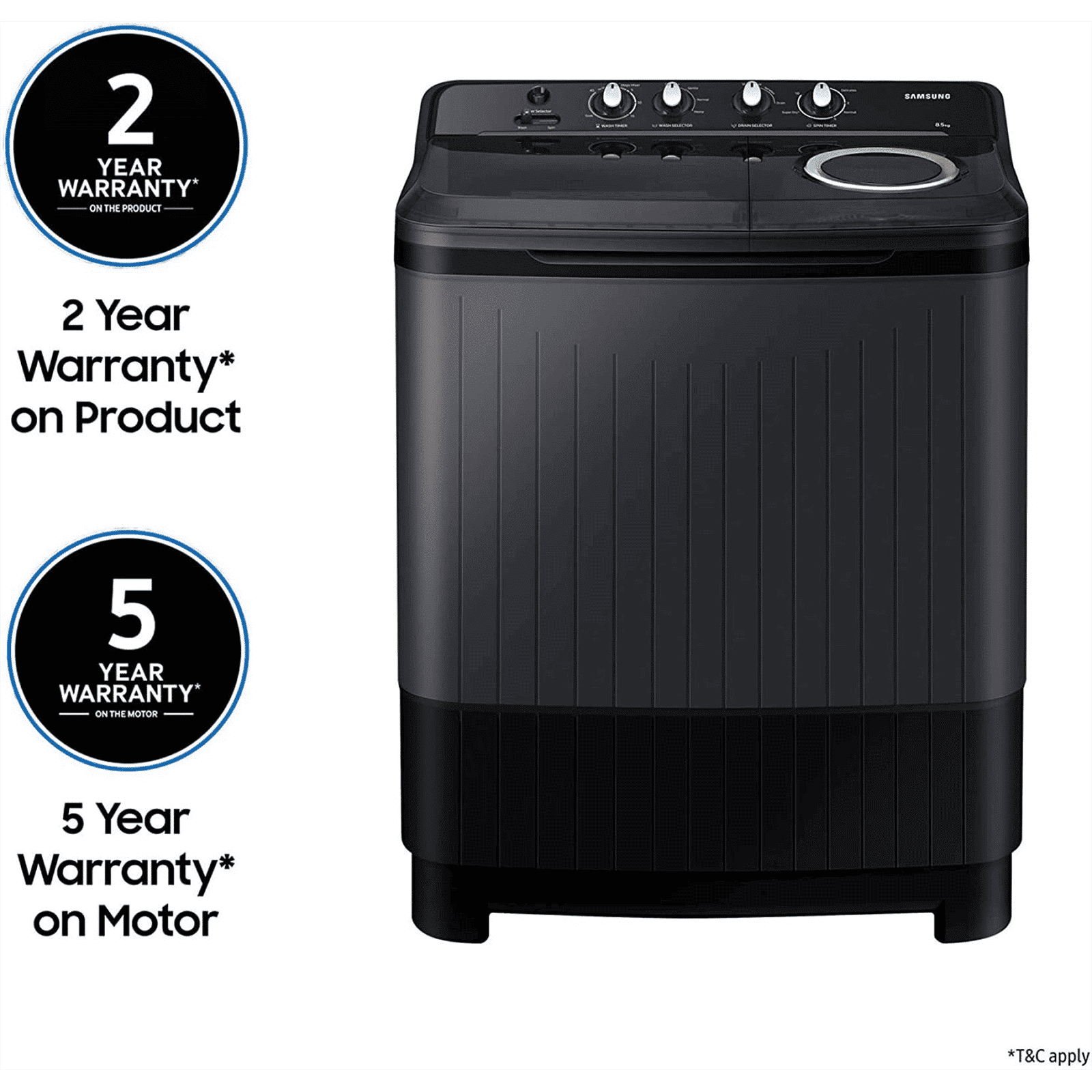 SAMSUNG 8.5 kg 5 Star Semi Automatic Washing Machine with Air Turbo Drying System (WT85B4200GD/TL, Dark Grey)_18