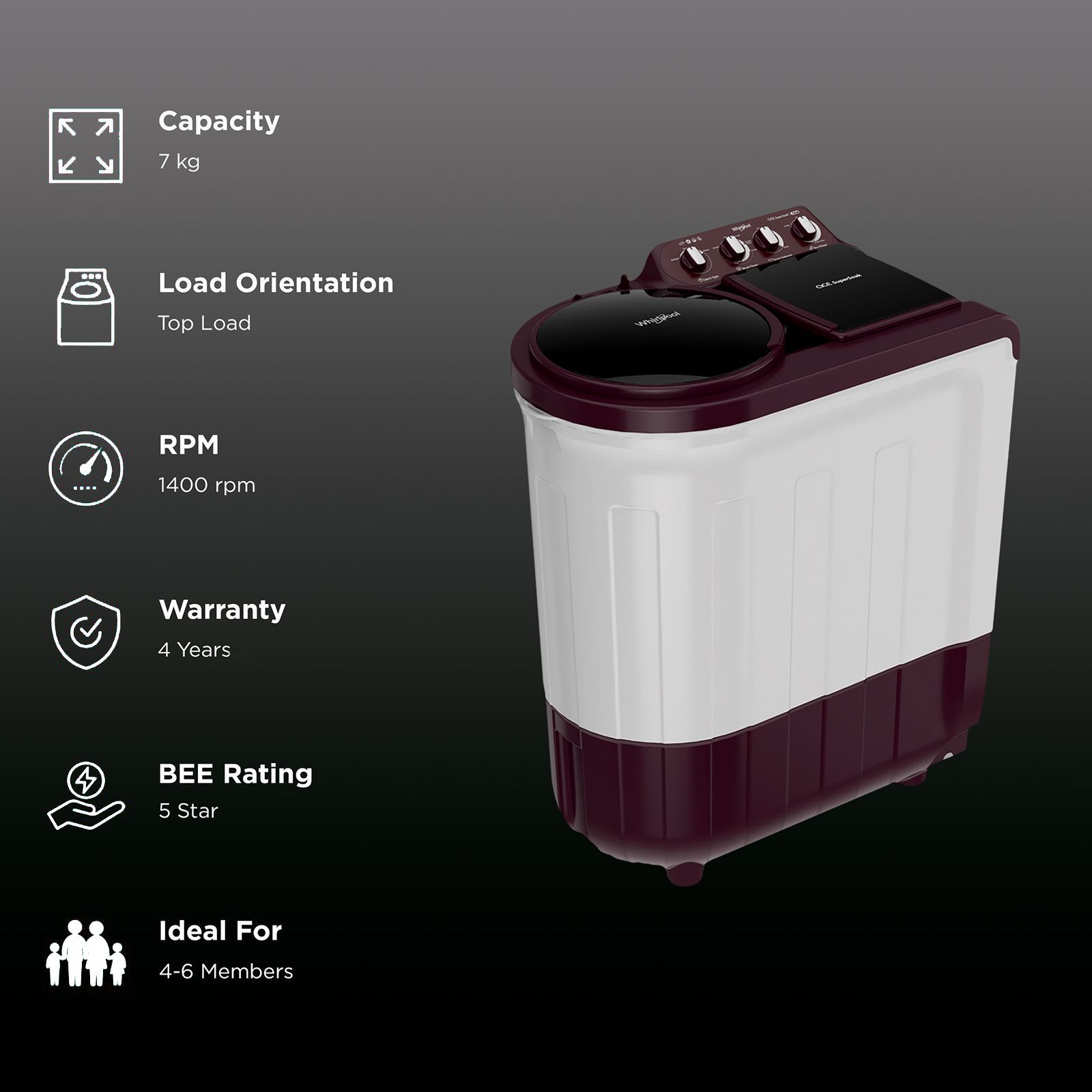 Whirlpool 7 Kg 5 Star Semi- Automatic Washing Machine with Soak Technology (Ace Supreme Pro, 30298, Wine) Whirlpool 7 Kg 5 Star Semi- Automatic Washing Machine with Soak Technology (Ace Supreme Pro, 30298, Wine)_2