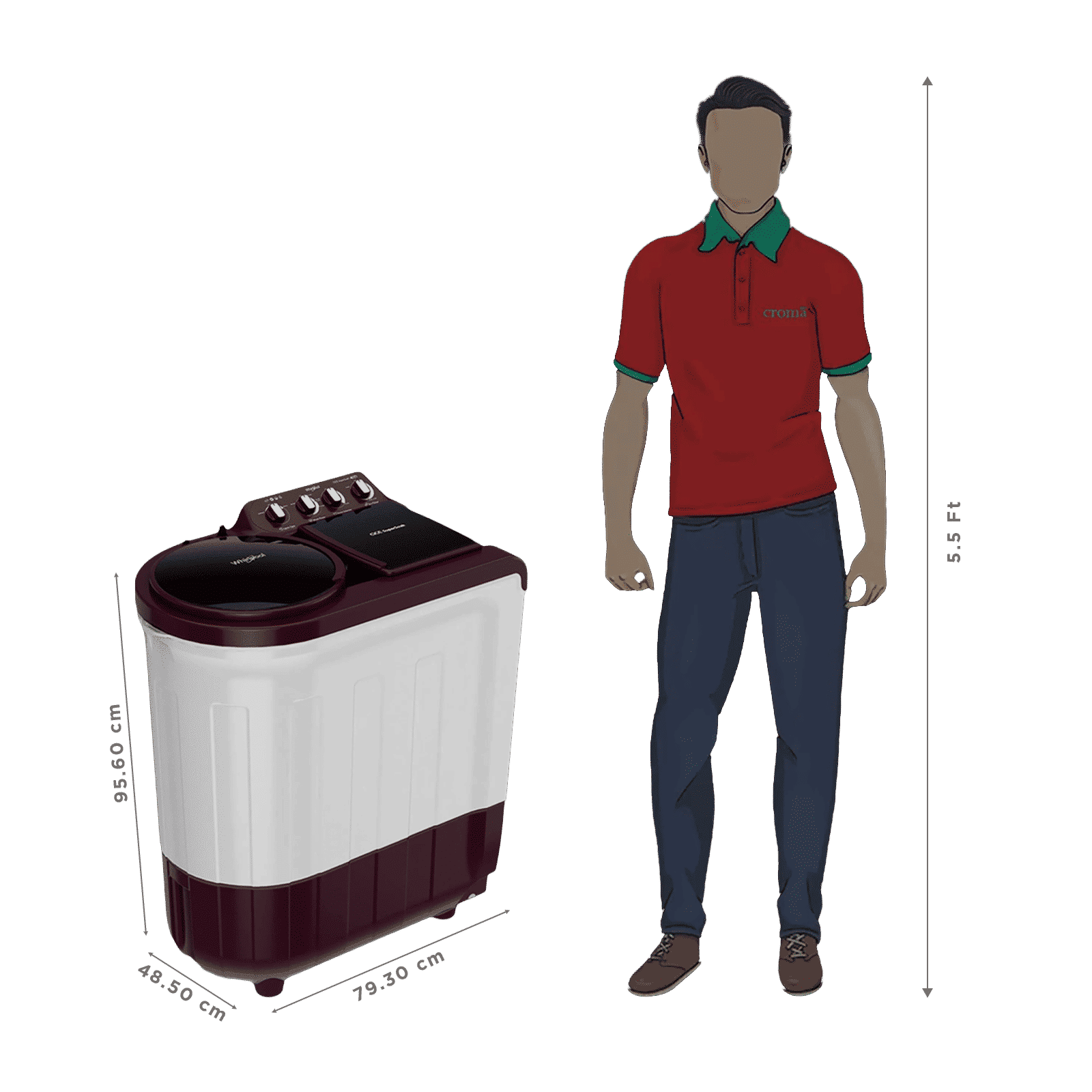 Whirlpool 7 Kg 5 Star Semi- Automatic Washing Machine with Soak Technology (Ace Supreme Pro, 30298, Wine)_3