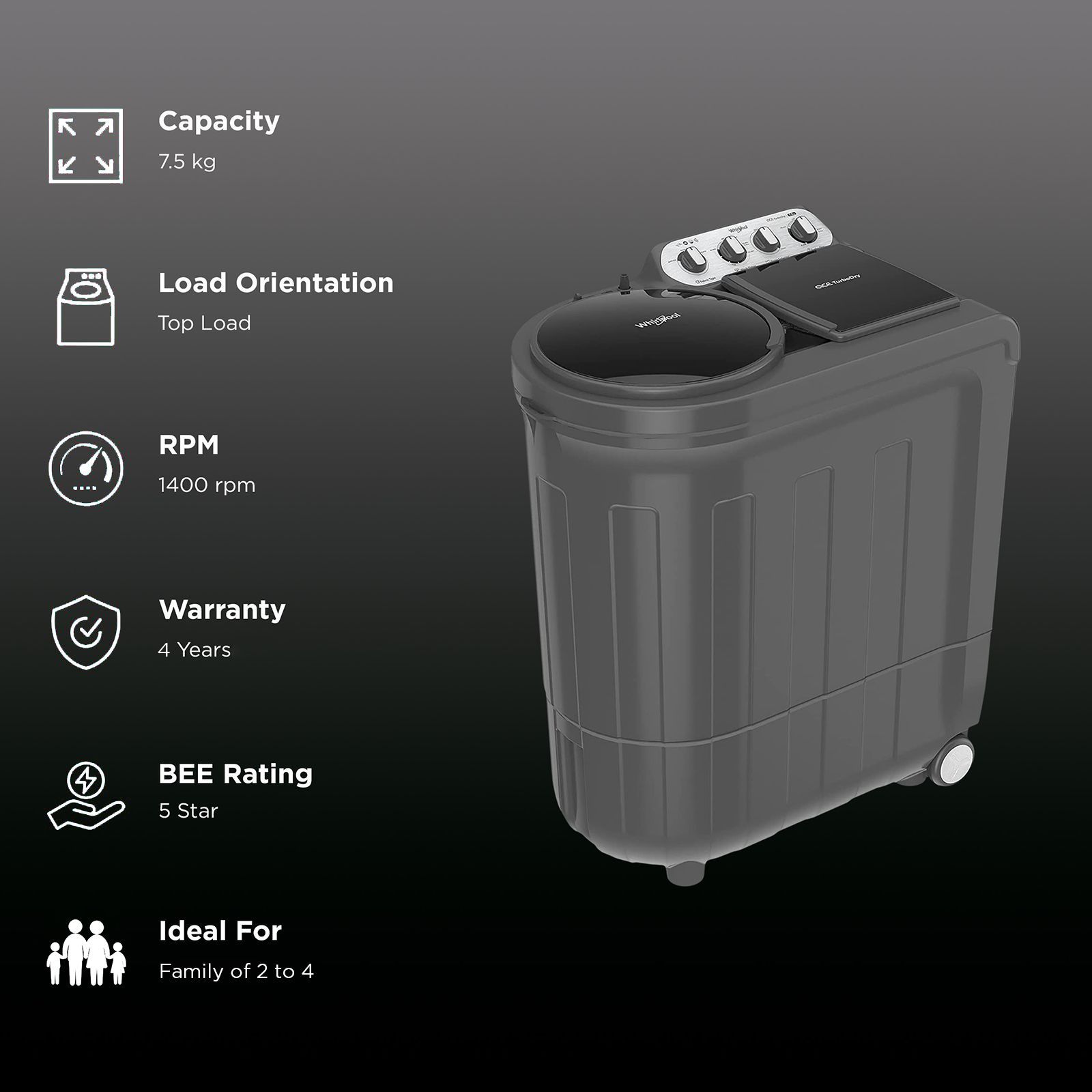 Whirlpool 7.5Kg 5 Star Semi- Automatic Washing Machine with In-Built Scrubber (Ace Turbo Dry, 30233, Grey Dazzle) Whirlpool 7.5Kg 5 Star Semi- Automatic Washing Machine with In-Built Scrubber (Ace Turbo Dry, 30233, Grey Dazzle)_2