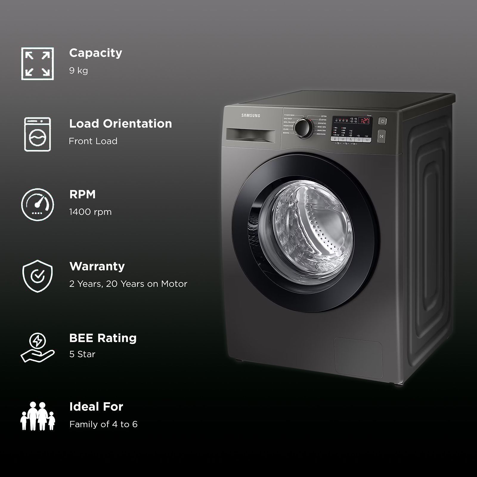 SAMSUNG 9 kg 5 Star Inverter Fully Automatic Front Load Washing Machine (WW90T4040CX1TL, Hygiene Steam, Inox)_2