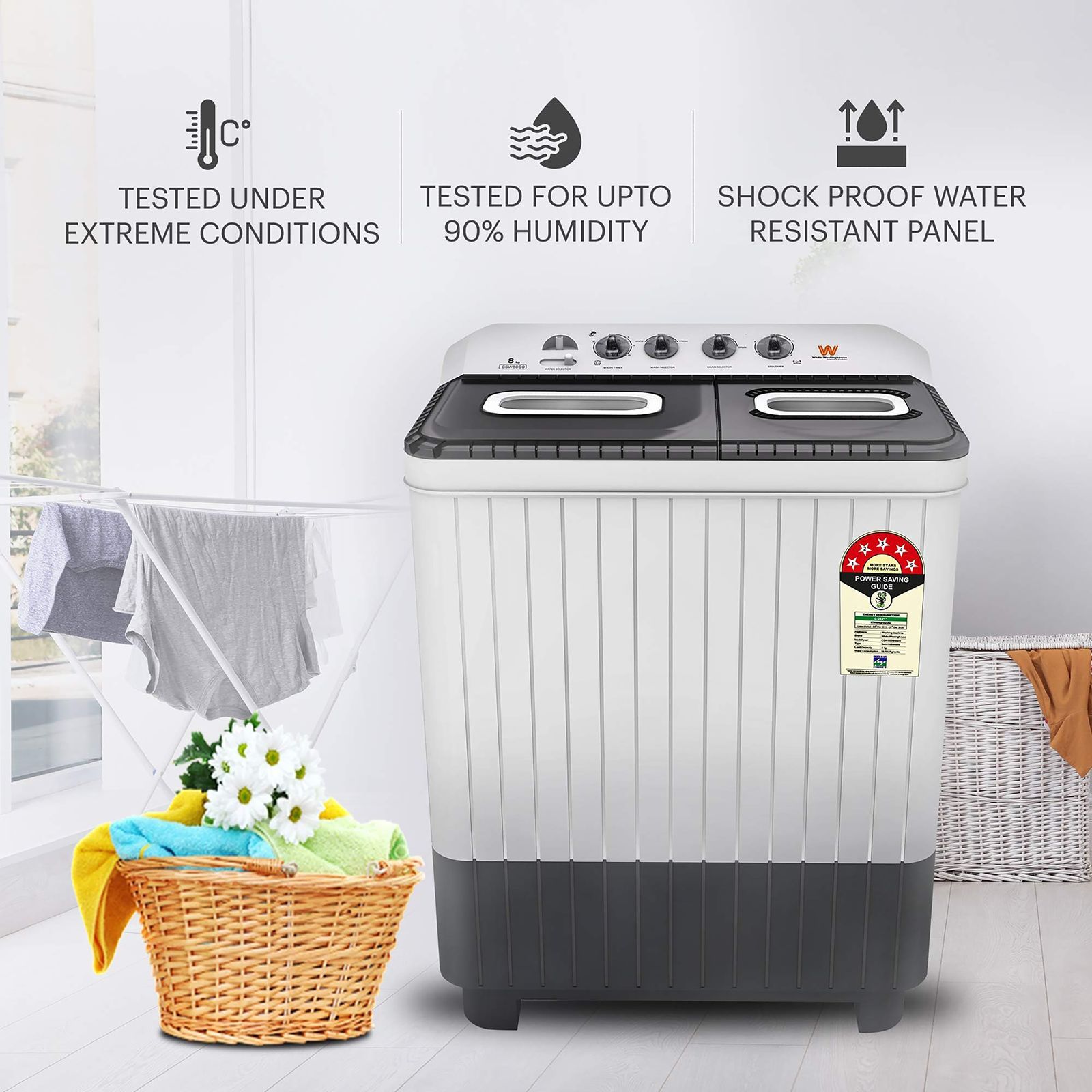 White Westinghouse 8 kg 5 Star Semi Automatic Washing Machine with 5 Wing Pulsator (CSW8000, White and Grey)_12
