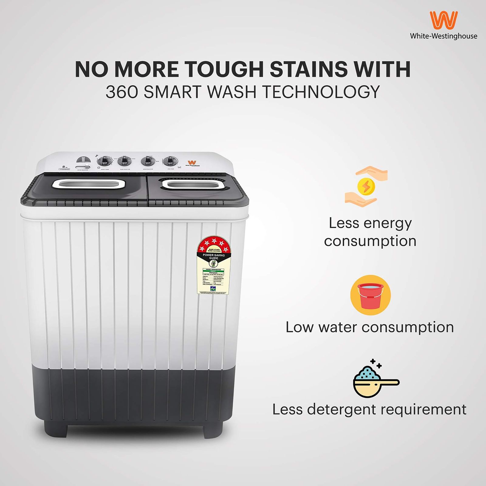 White Westinghouse 8 kg 5 Star Semi Automatic Washing Machine with 5 Wing Pulsator (CSW8000, White and Grey)_14