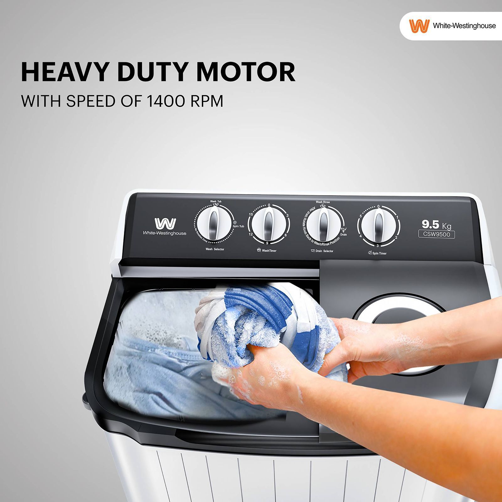 White Westinghouse 9.5 kg Semi Automatic Washing Machine with Robust Motor (CSW9500, Grey)_8