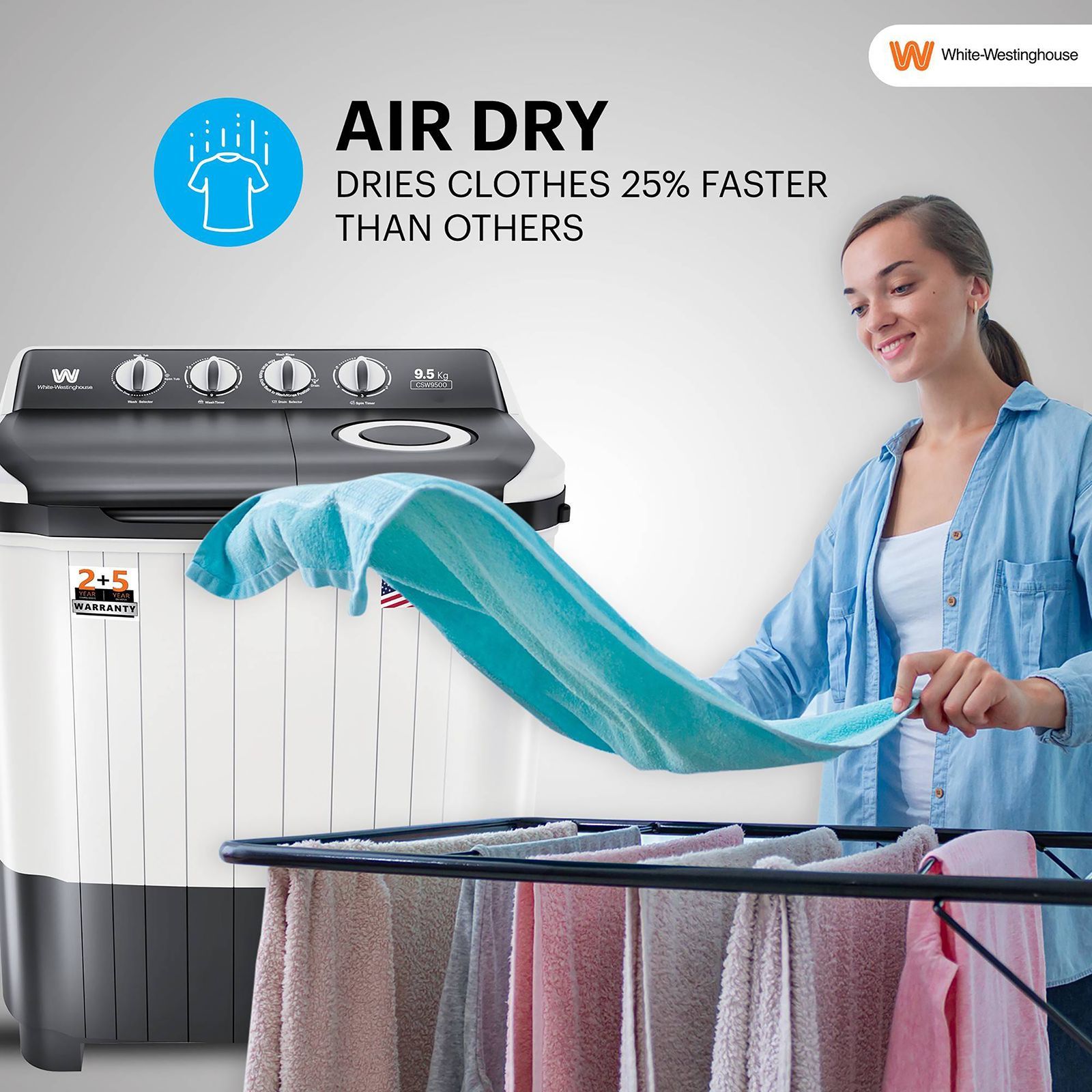 White Westinghouse 9.5 kg Semi Automatic Washing Machine with Robust Motor (CSW9500, Grey)_9