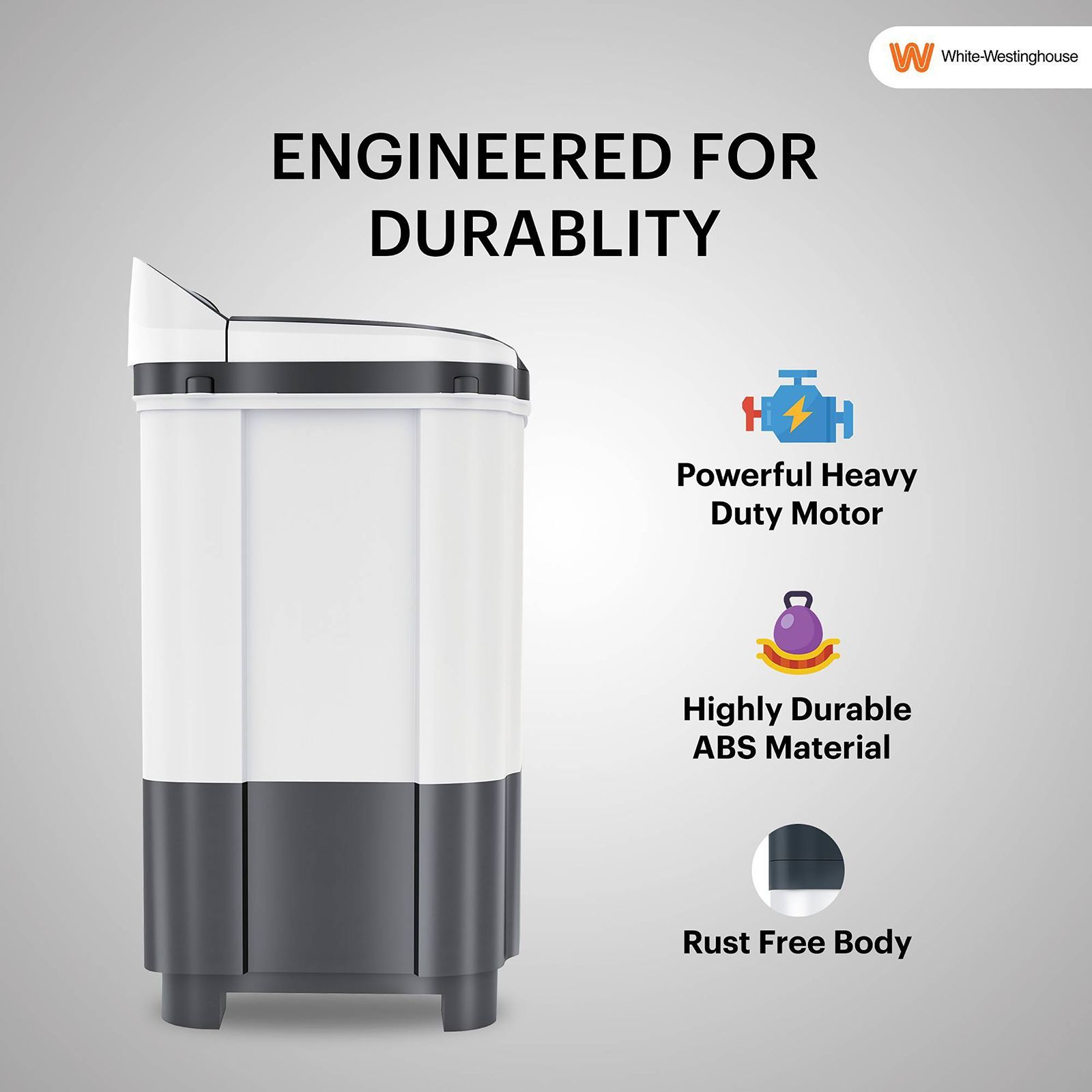 White Westinghouse 9.5 kg Semi Automatic Washing Machine with Robust Motor (CSW9500, Grey)_10