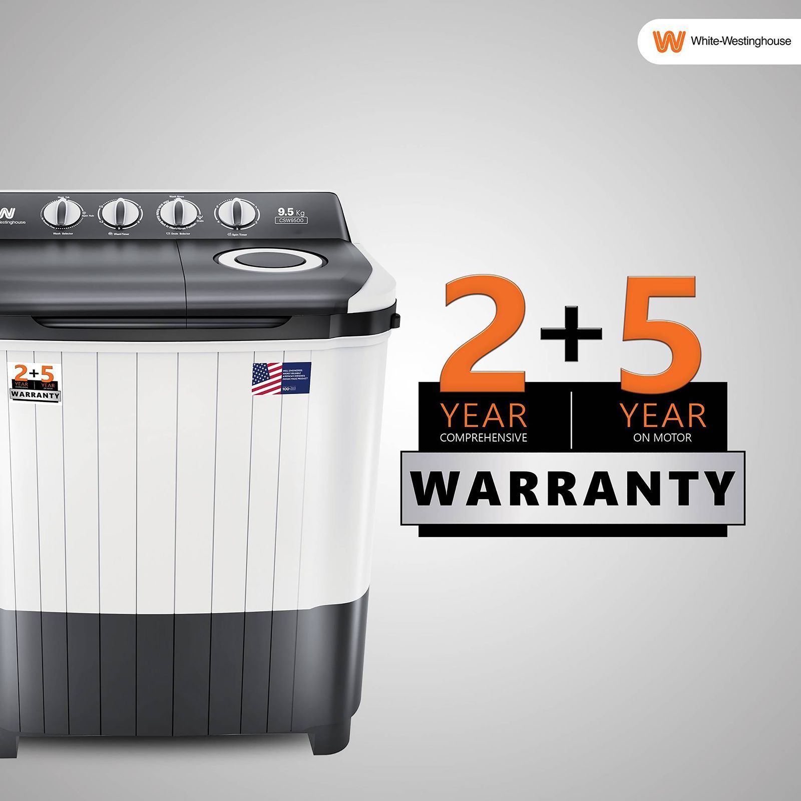 White Westinghouse 9.5 kg Semi Automatic Washing Machine with Robust Motor (CSW9500, Grey)_12