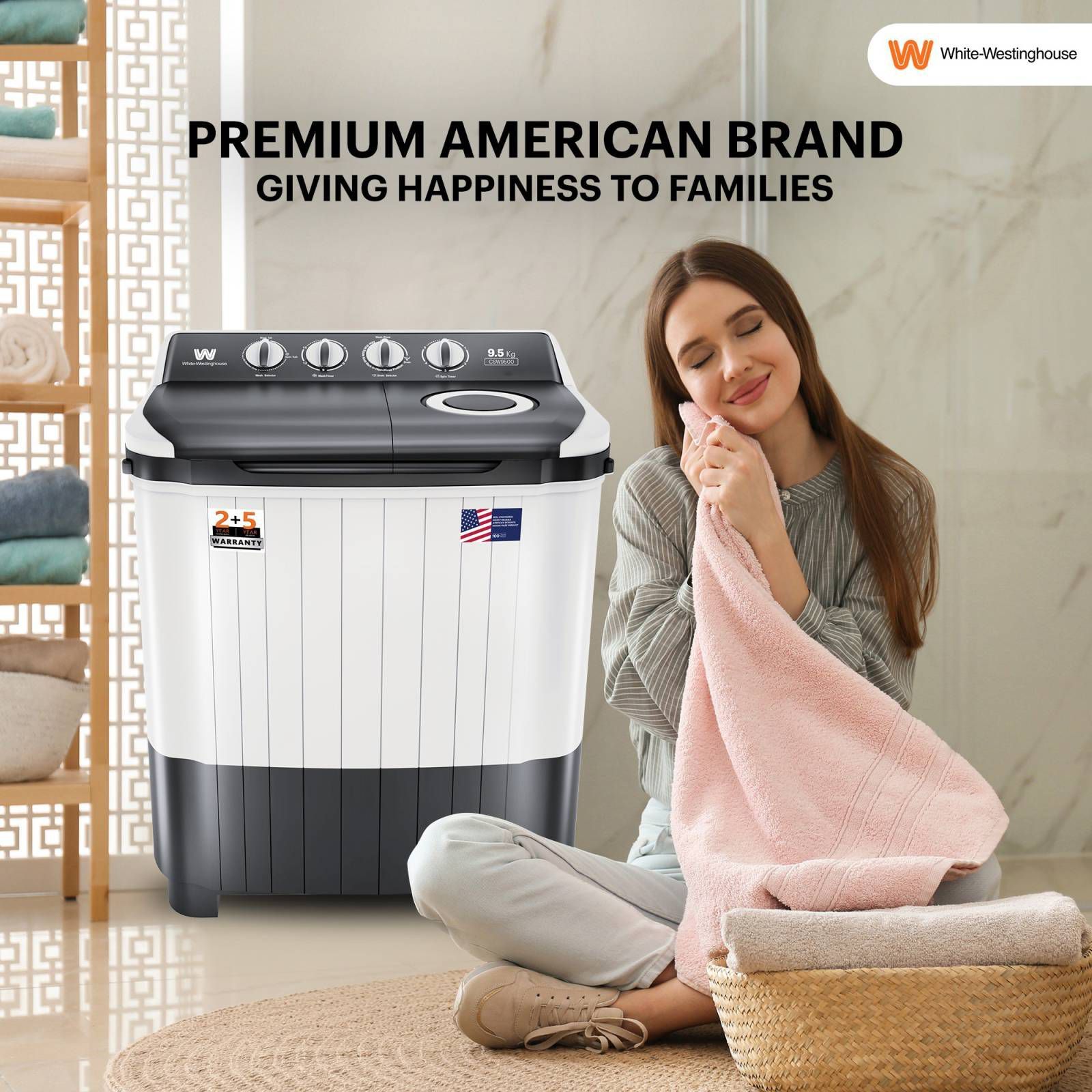 White Westinghouse 9.5 kg Semi Automatic Washing Machine with Robust Motor (CSW9500, Grey)_14