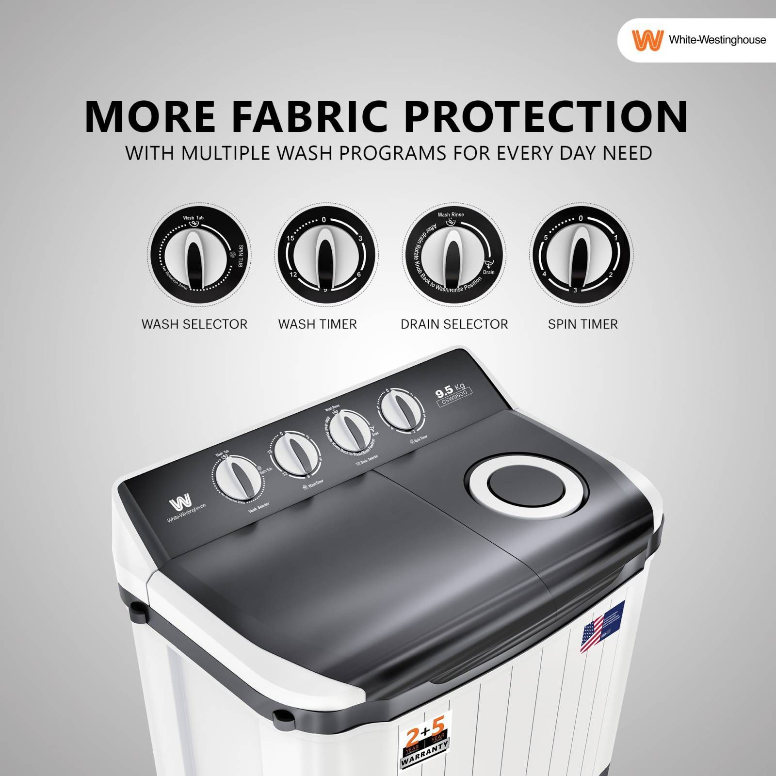 White Westinghouse 9.5 kg Semi Automatic Washing Machine with Robust Motor (CSW9500, Grey)_15