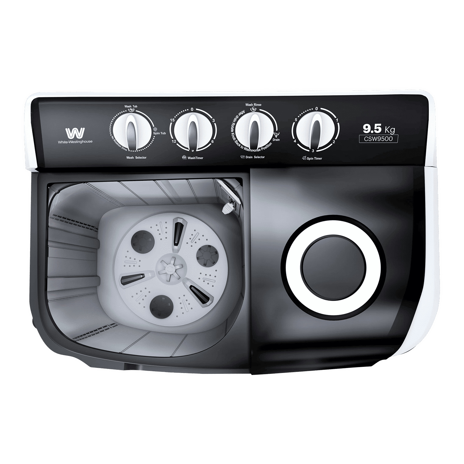 White Westinghouse 9.5 kg Semi Automatic Washing Machine with Robust Motor (CSW9500, Grey)_4
