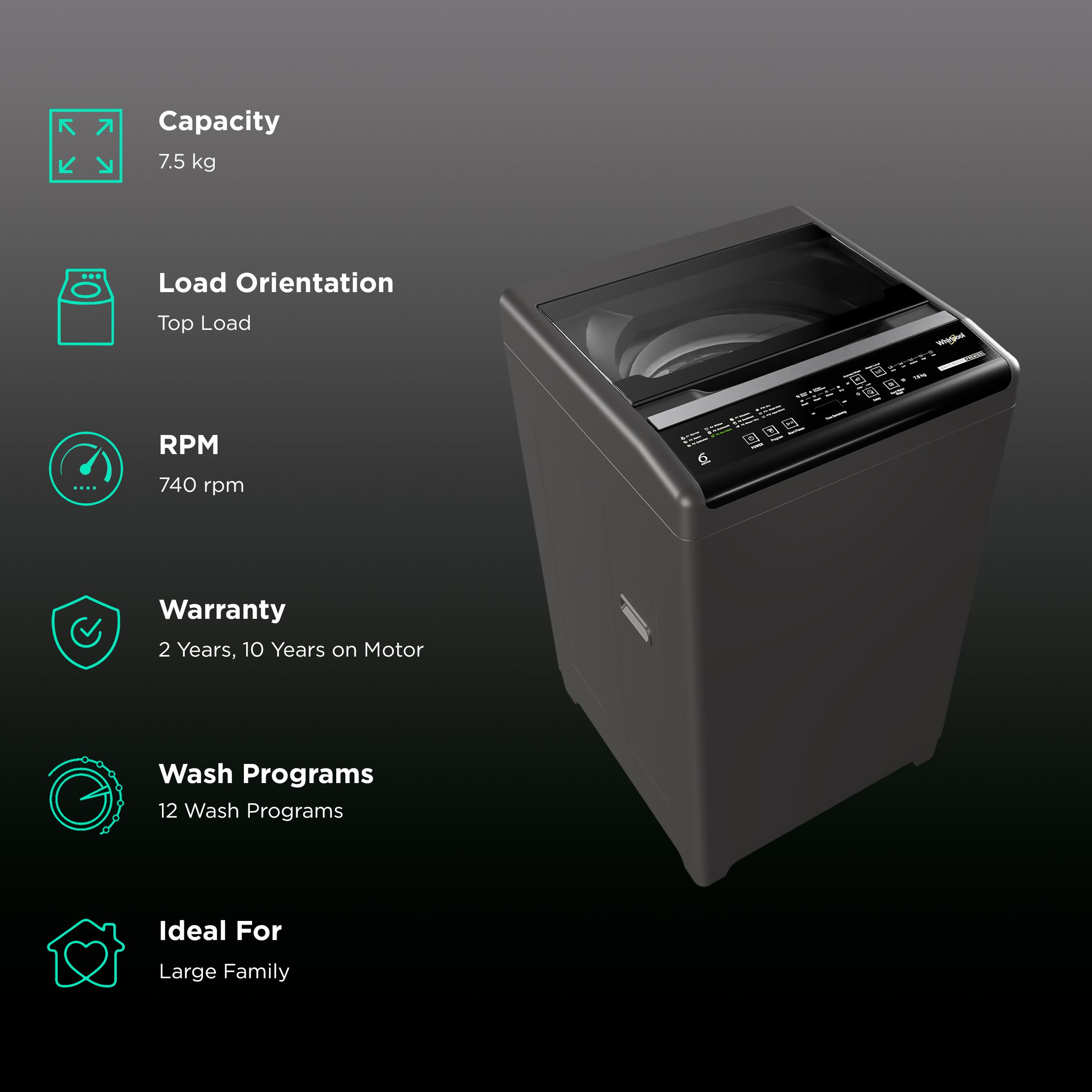 Whirlpool 7.5 kg Fully Automatic Top Load Washing Machine (WhiteMagic Premier, 31599, Spiro Wash Action, Grey) Whirlpool 7.5 kg Fully Automatic Top Load Washing Machine (WhiteMagic Premier, 31599, Spiro Wash Action, Grey)_2